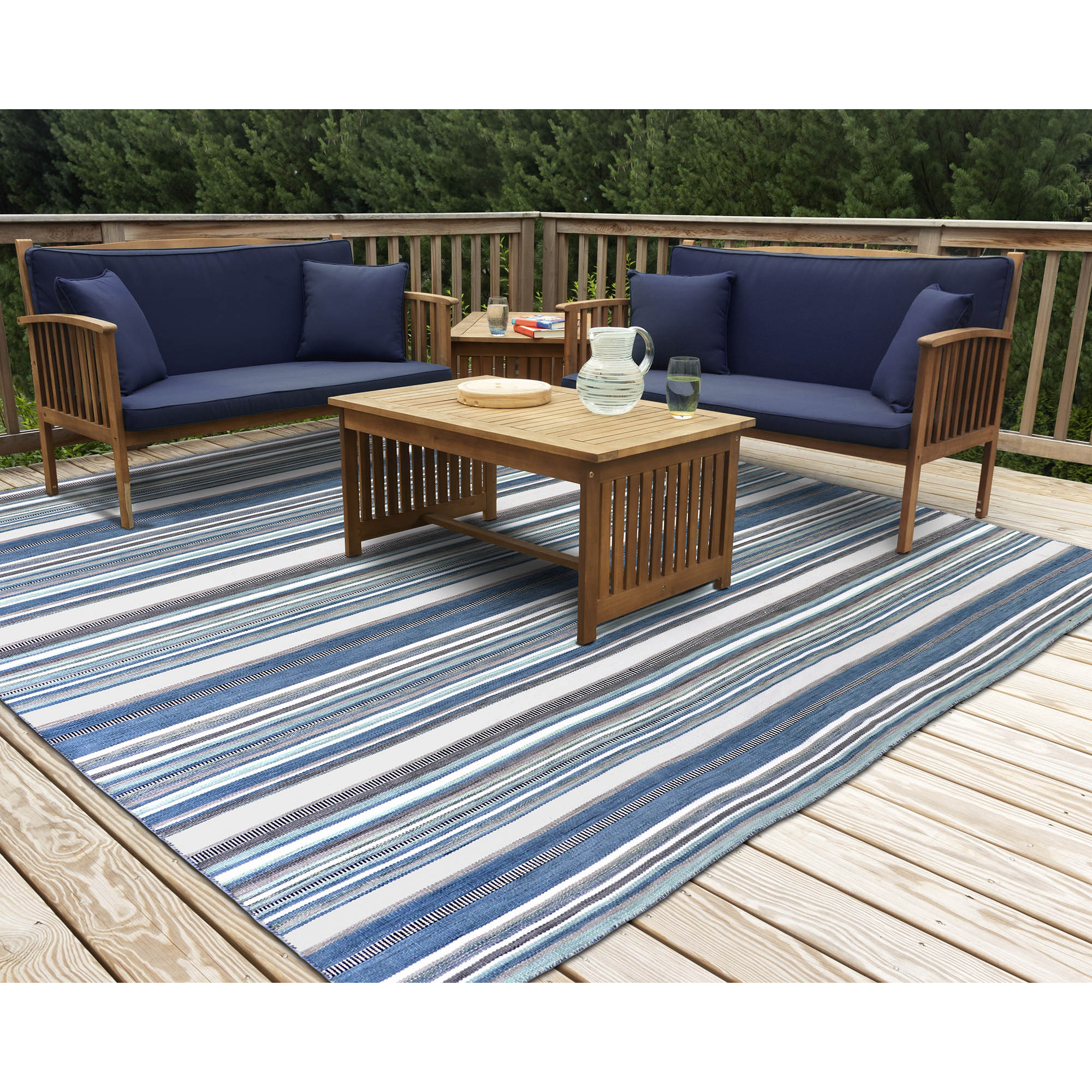 Liora Manne SNOS8625804 Sonoma 8 x 8 (ft) Flatweave Polyester Seascape Square Indoor/Outdoor Stripe Coastal Area rug