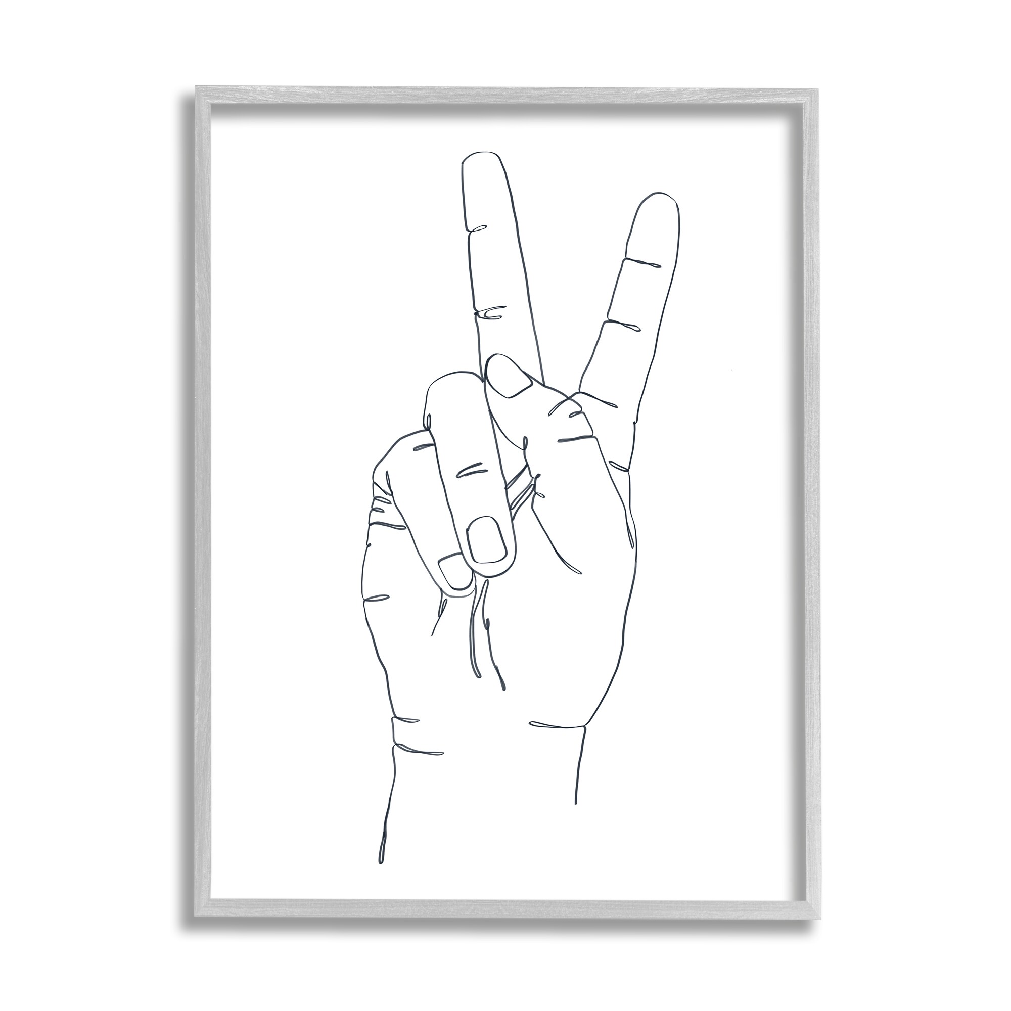 Stupell Industries AE-755-GFF-16X20 Hand with Peace Sign Minimal Line Drawing Ziwei Li Framed 20-in H x 16-in W Figurative Print