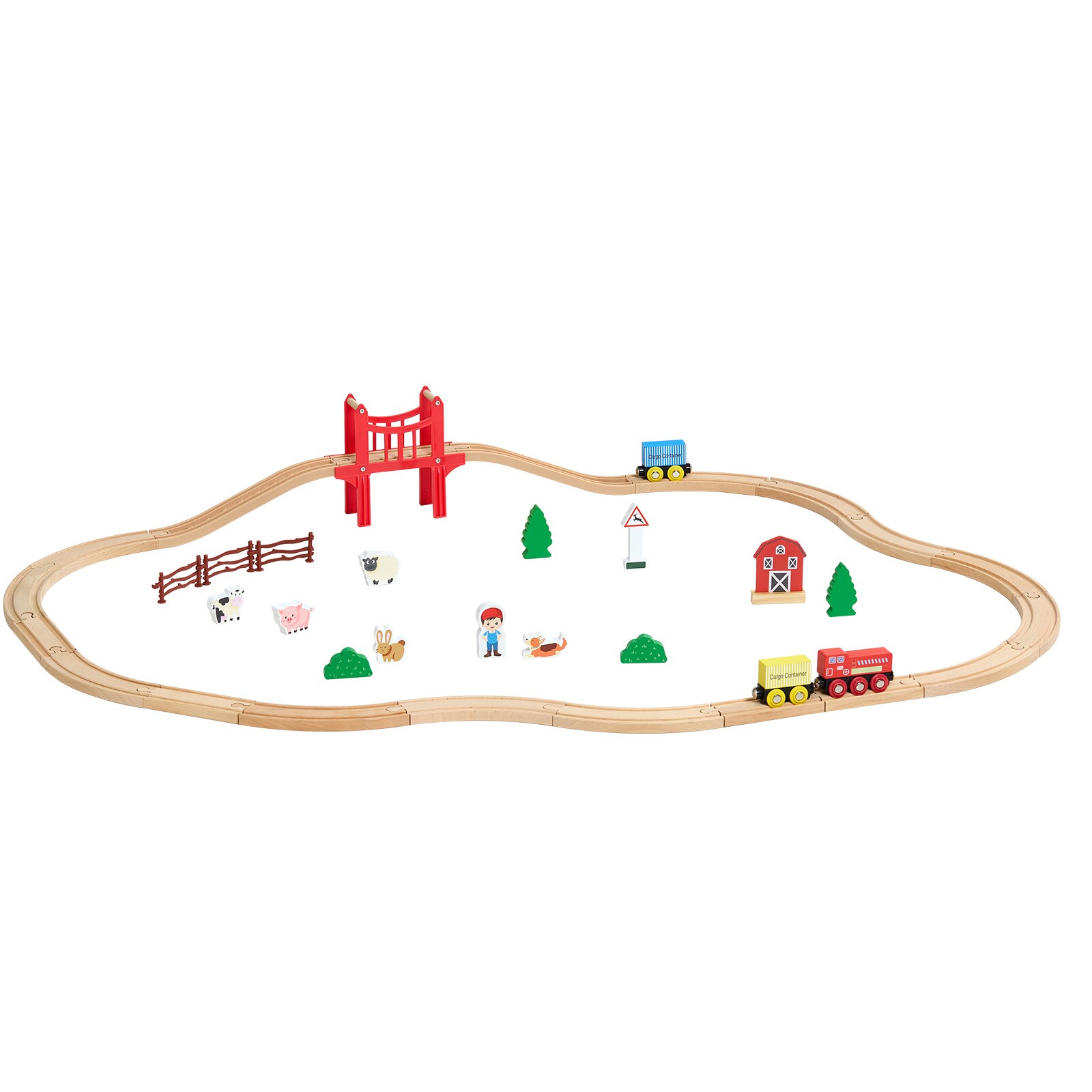 GIVIMO 39 Piece Wooden Train Set with Magnetic Trains for Kids and