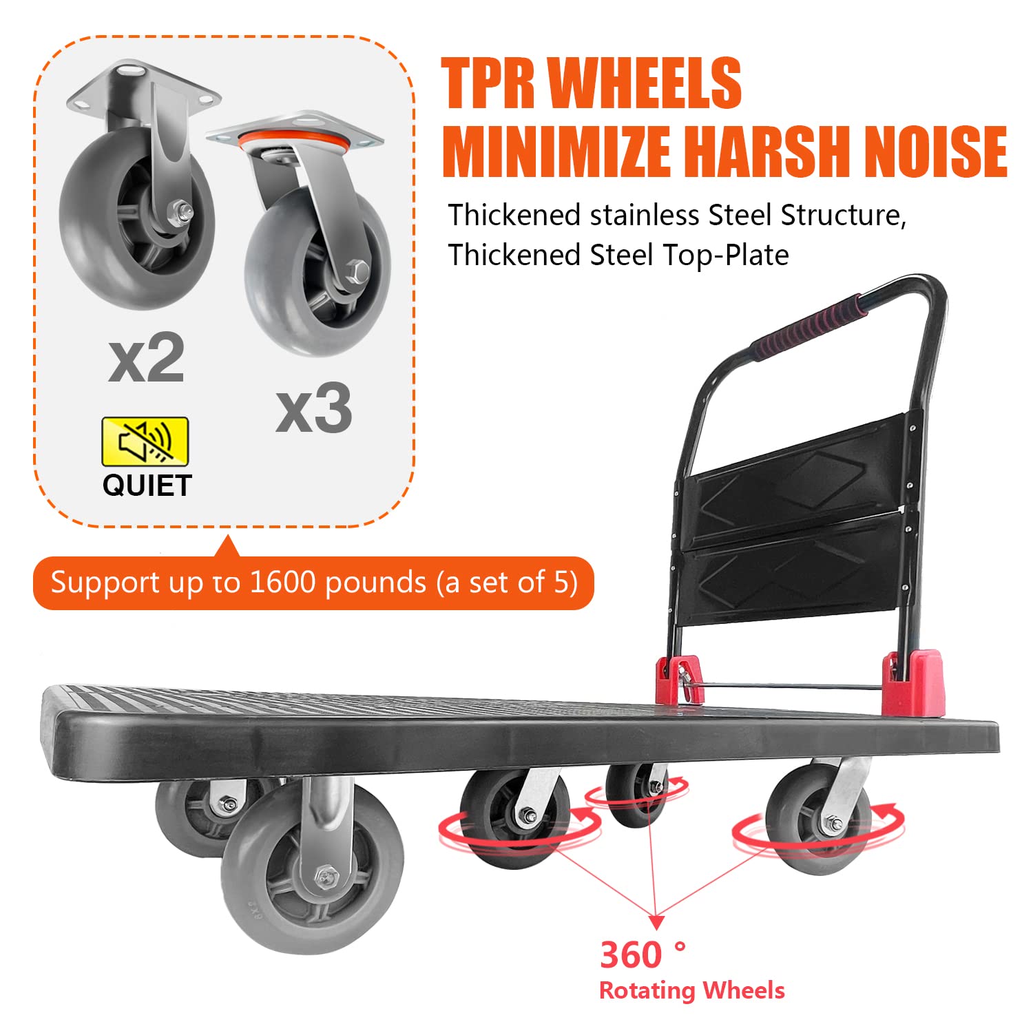 Lukvuzo Platform Truck Foldable Push Cart Dolly with Five 360 Swivel 6 ...