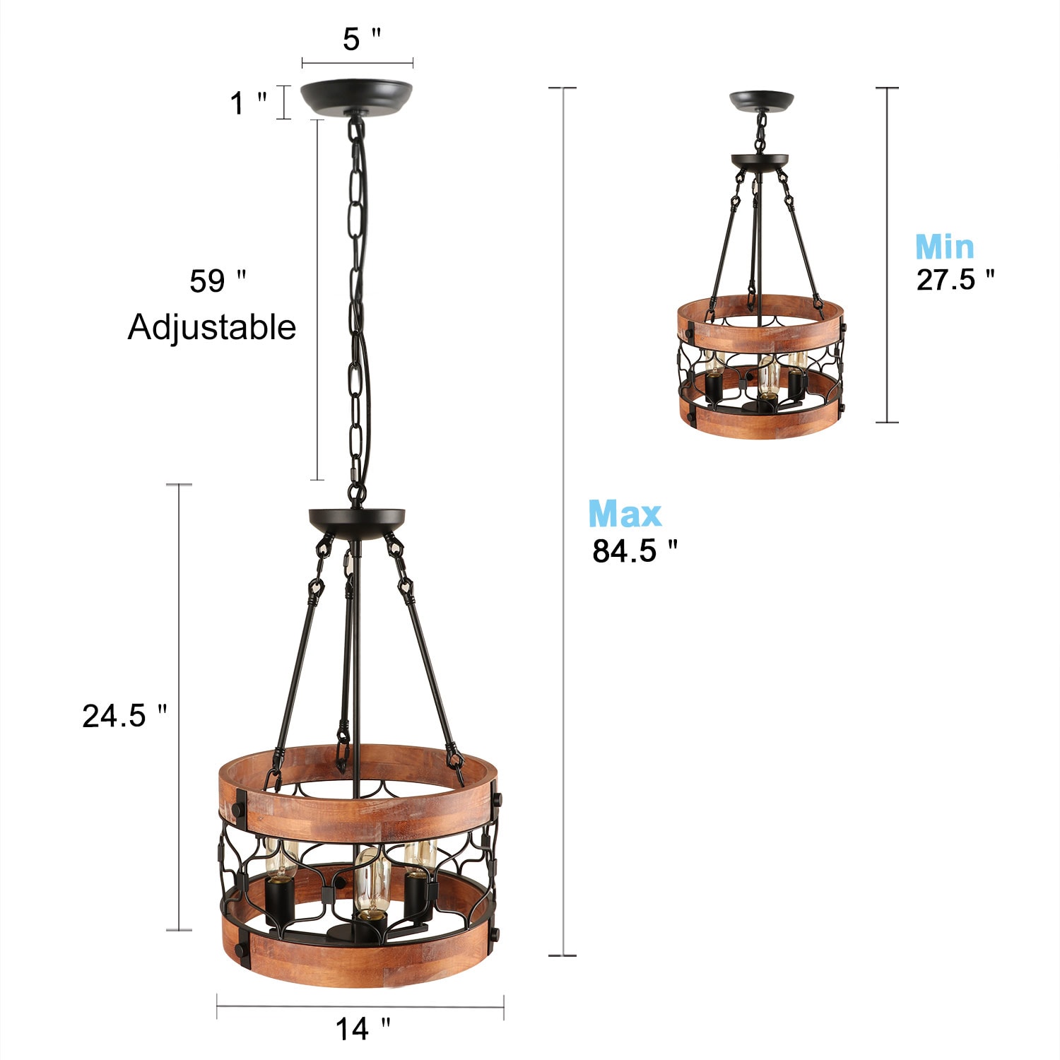 Delarpo 3-Light Polished Brown Farmhouse Led, Dry rated Chandelier in ...