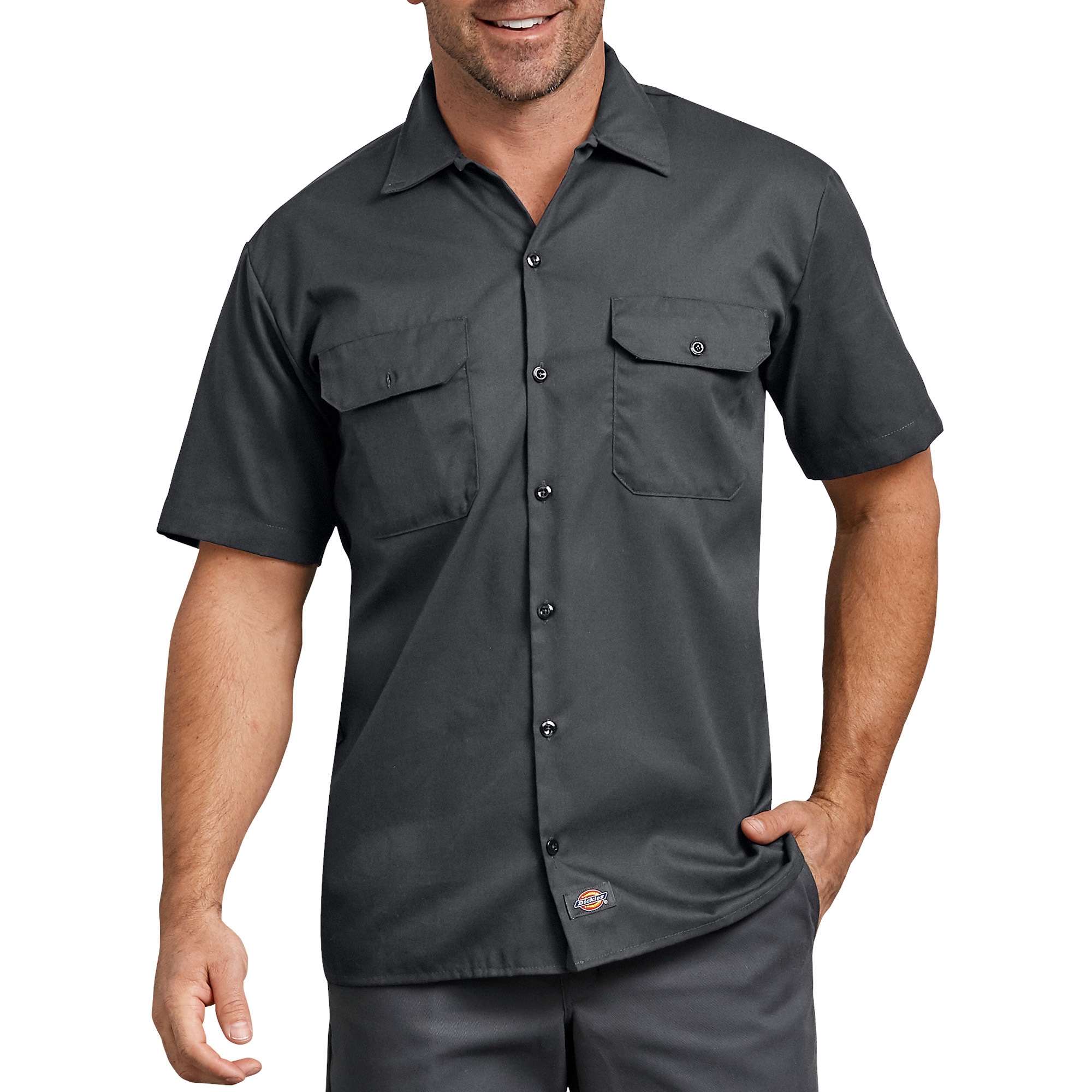 Dickies Men's Gray Heavy weight Jersey Short sleeve Solid Button-down shirt ( XL )