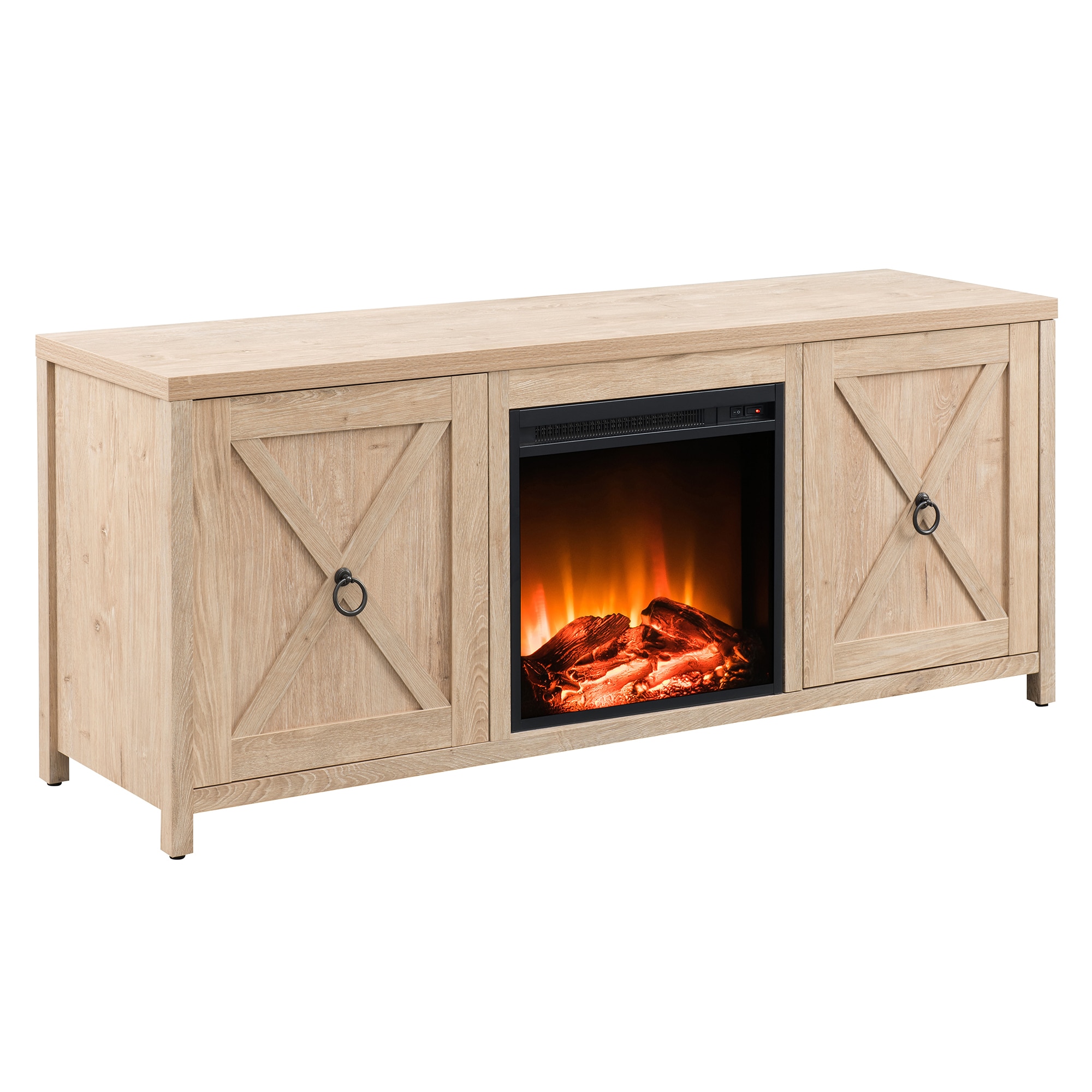 Hailey Home TV0674 Granger Rectangular TV Stand with Log Fireplace for TV's up to 65-in in White Oak