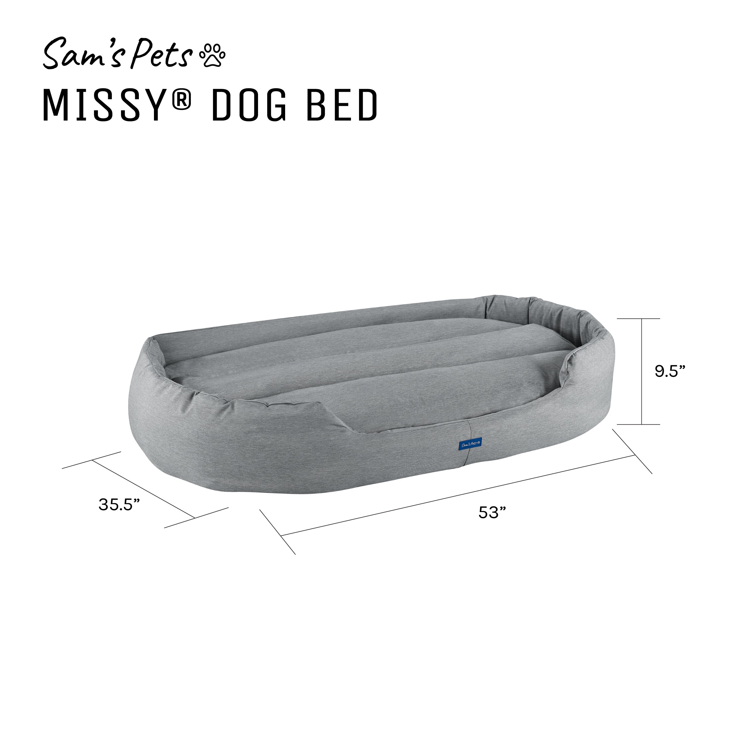 Sam's Pets Gray Round 35.43in x 53.15in Bed (For Extra Large Pets) in