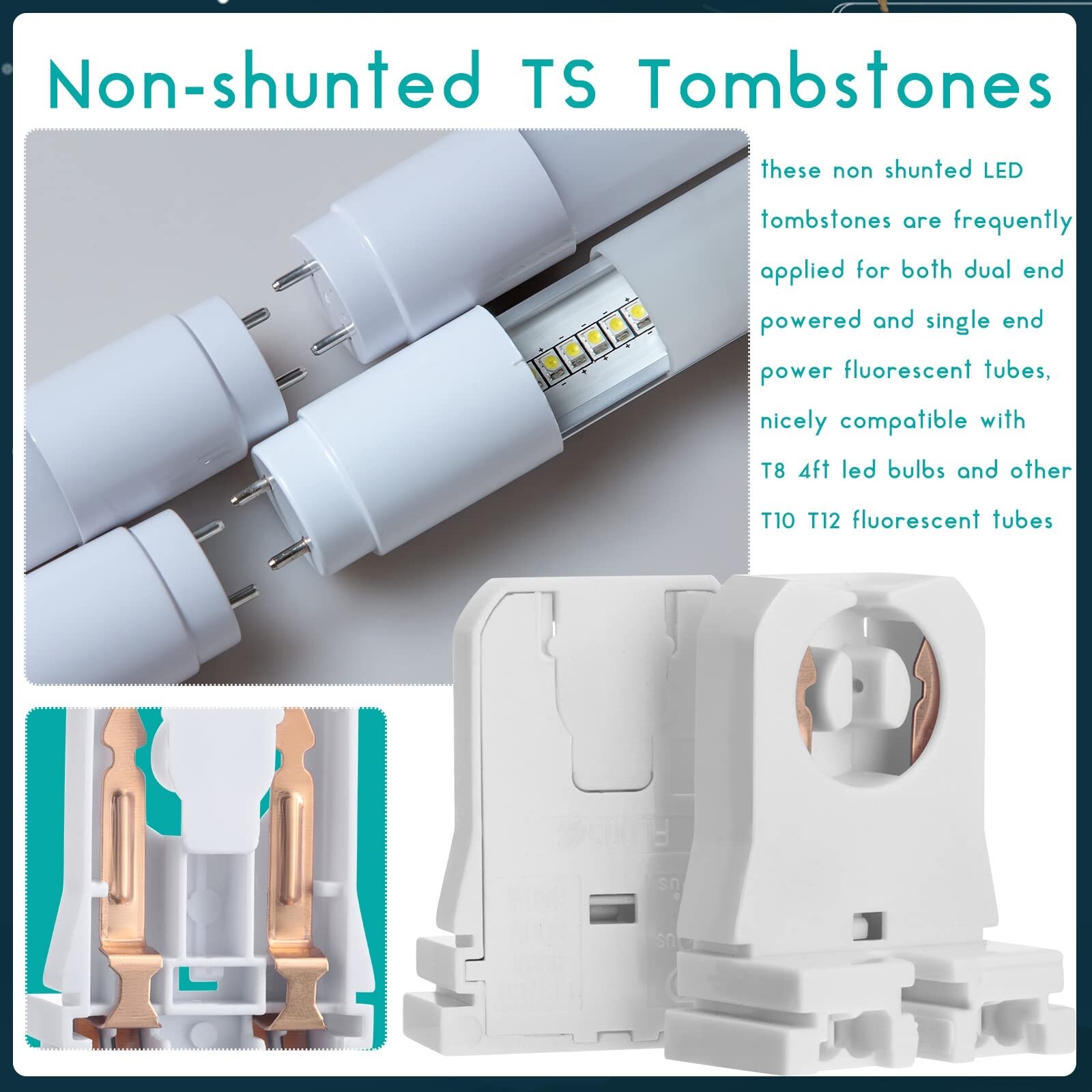 AOIZGMY 100 Pack Non Shunted LED Tombstone Sockets for T8 T10 T12 ...