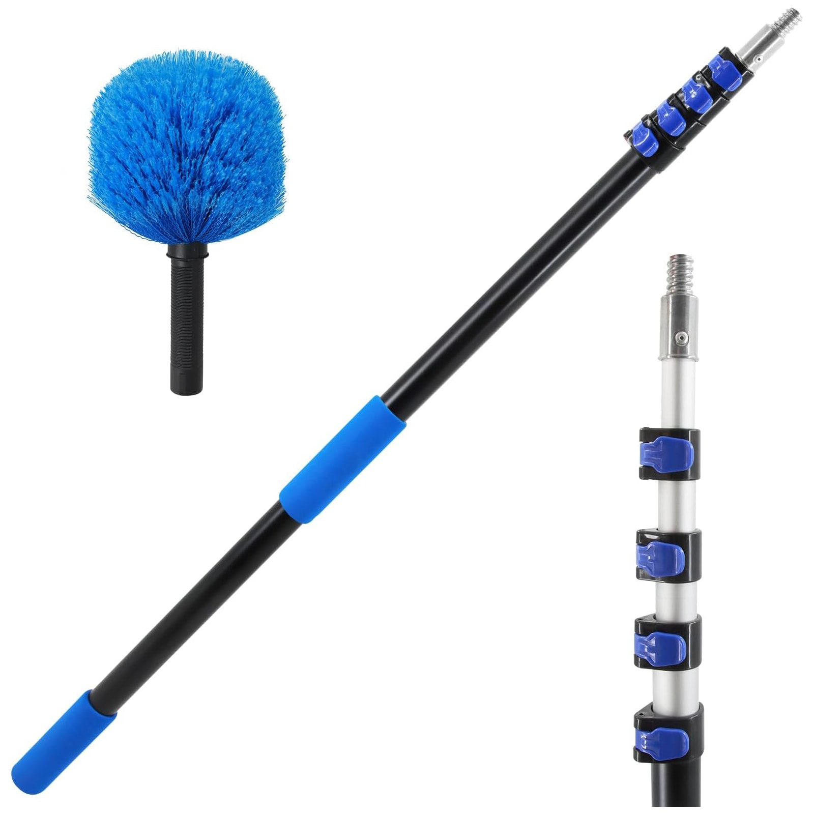 Afoxsos 1 Piece 16.5 ft Telescoping Cobweb Duster Extension Pole Adjustable 4 to 16.5 ft for High Ceiling Indoor Outdoor Cleaning Soft Bristle Brush
