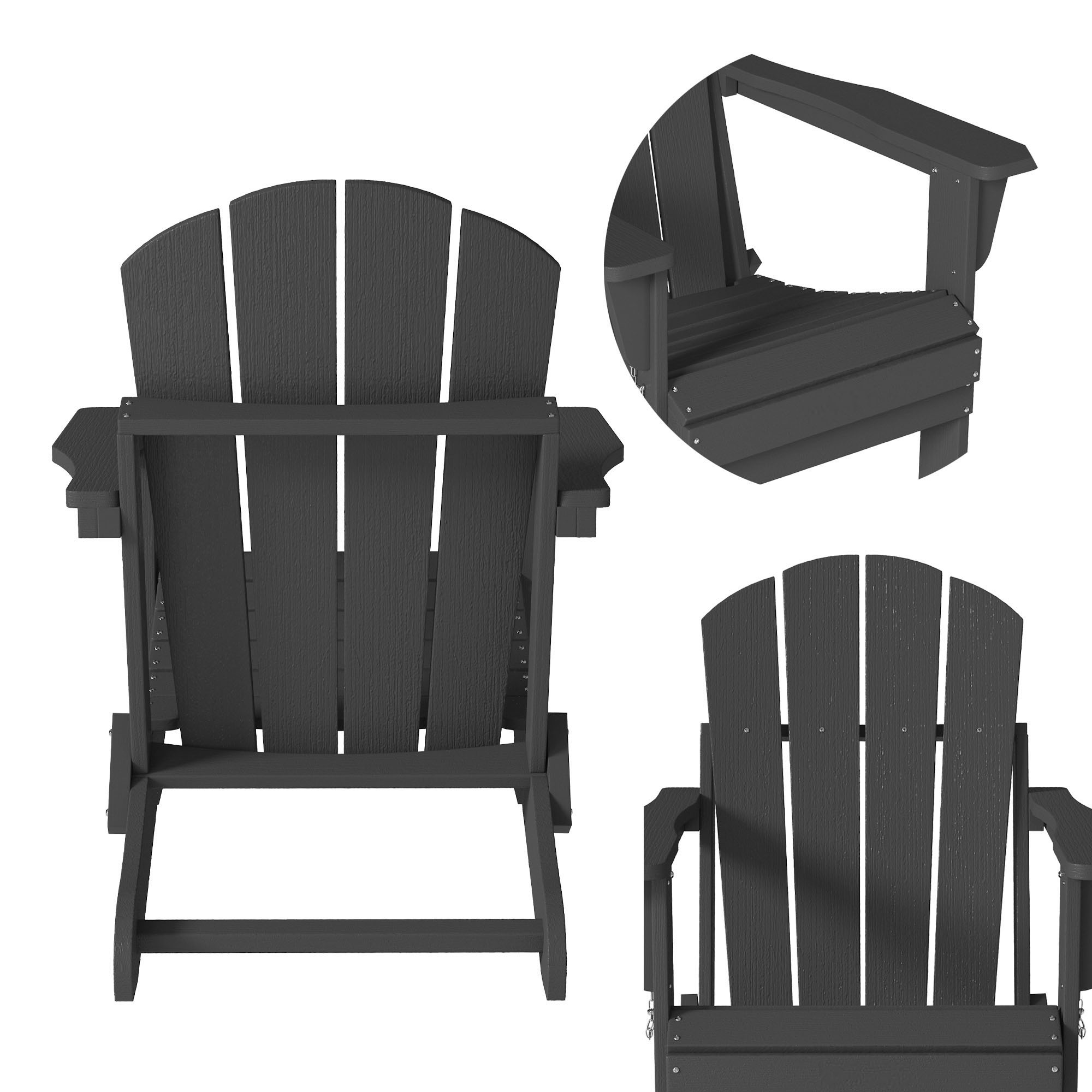 Clihome Adirondack Chair Stackable Black Plastic Frame Stationary