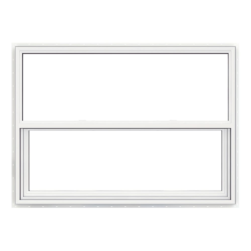 JELD-WEN JW233400012 Premium Atlantic Vinyl White Exterior Vinyl New construction Single Hung Window Low-E Double Pane Glass (Full Screen Included)