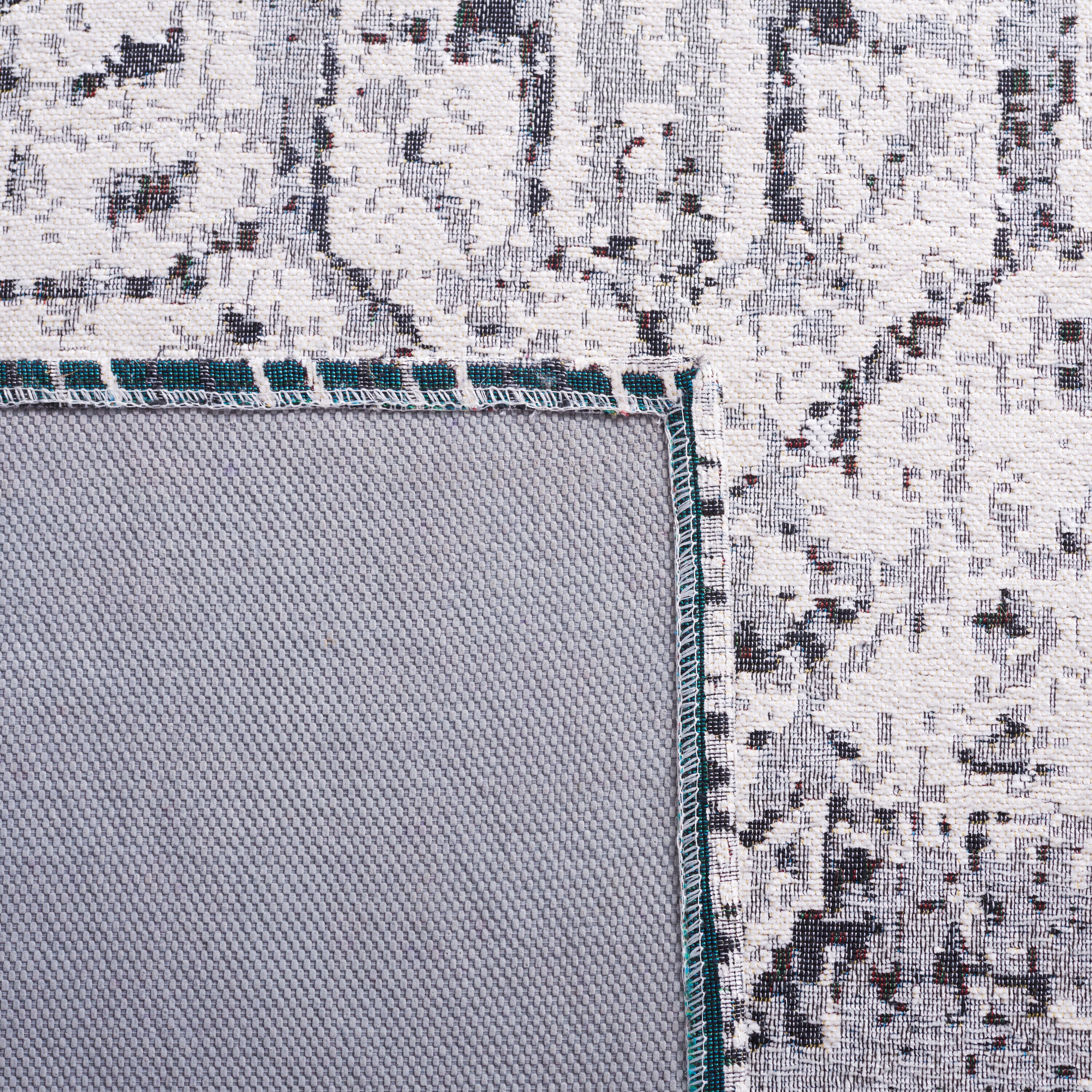 Modern Washable Black and Green 4' x 6' Wool-Cotton Blend Rug