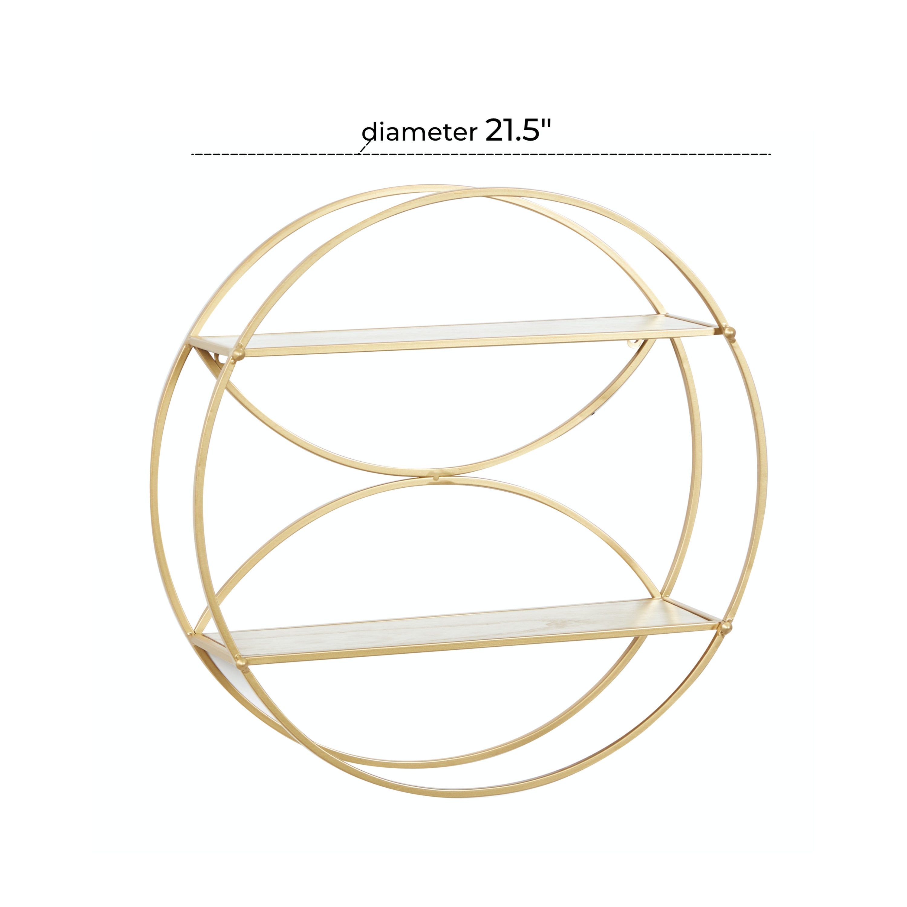 Contemporary Gold Round Iron & Wood Wall Shelf, 22" x 7"