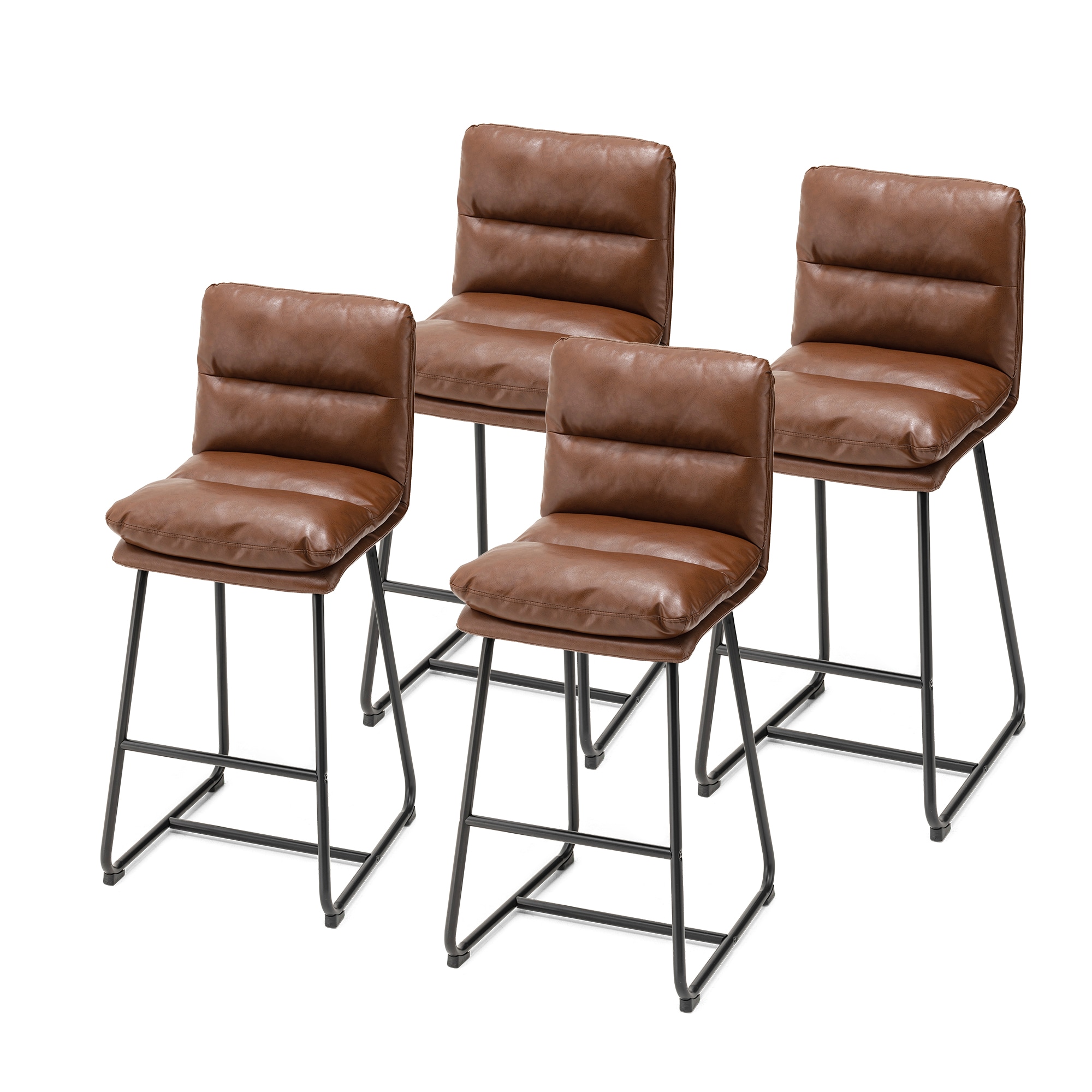 Glitzhome Set Of 4 Brown 3075 In H Tall Upholstered Metal Bar Stool Back In The Bar Stools 2941