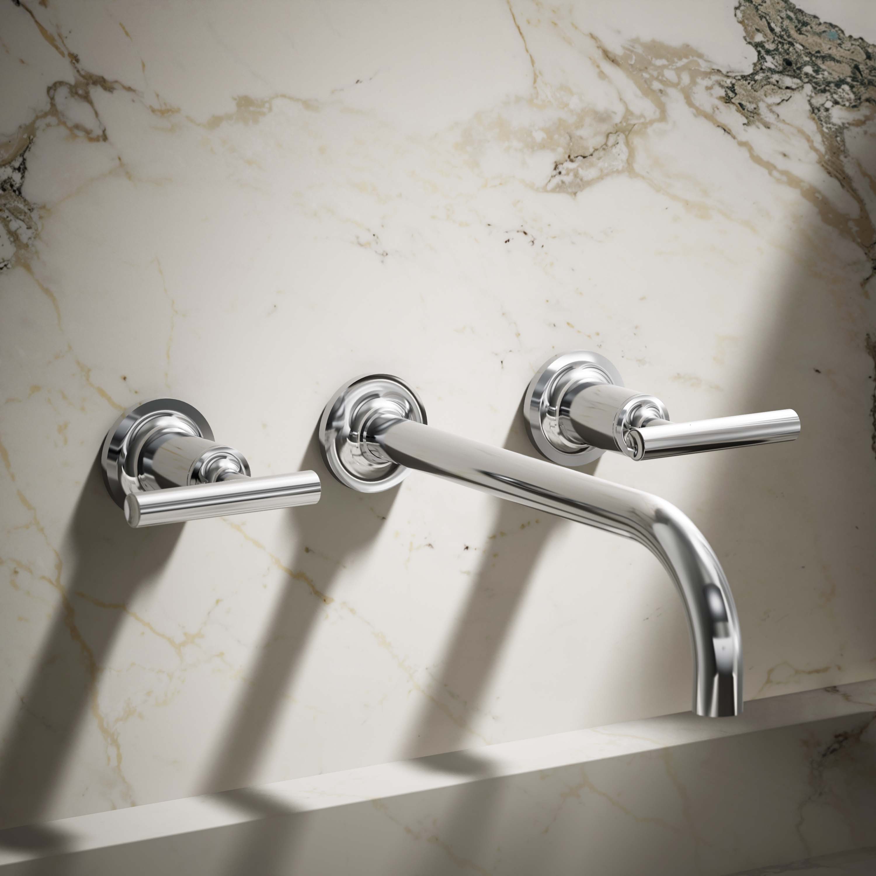 KOHLER T14414-4-CP Purist Polished chrome Wall-mount 2-handle WaterSense Mid-arc Commercial/Residential Handle Bathroom Sink Faucet