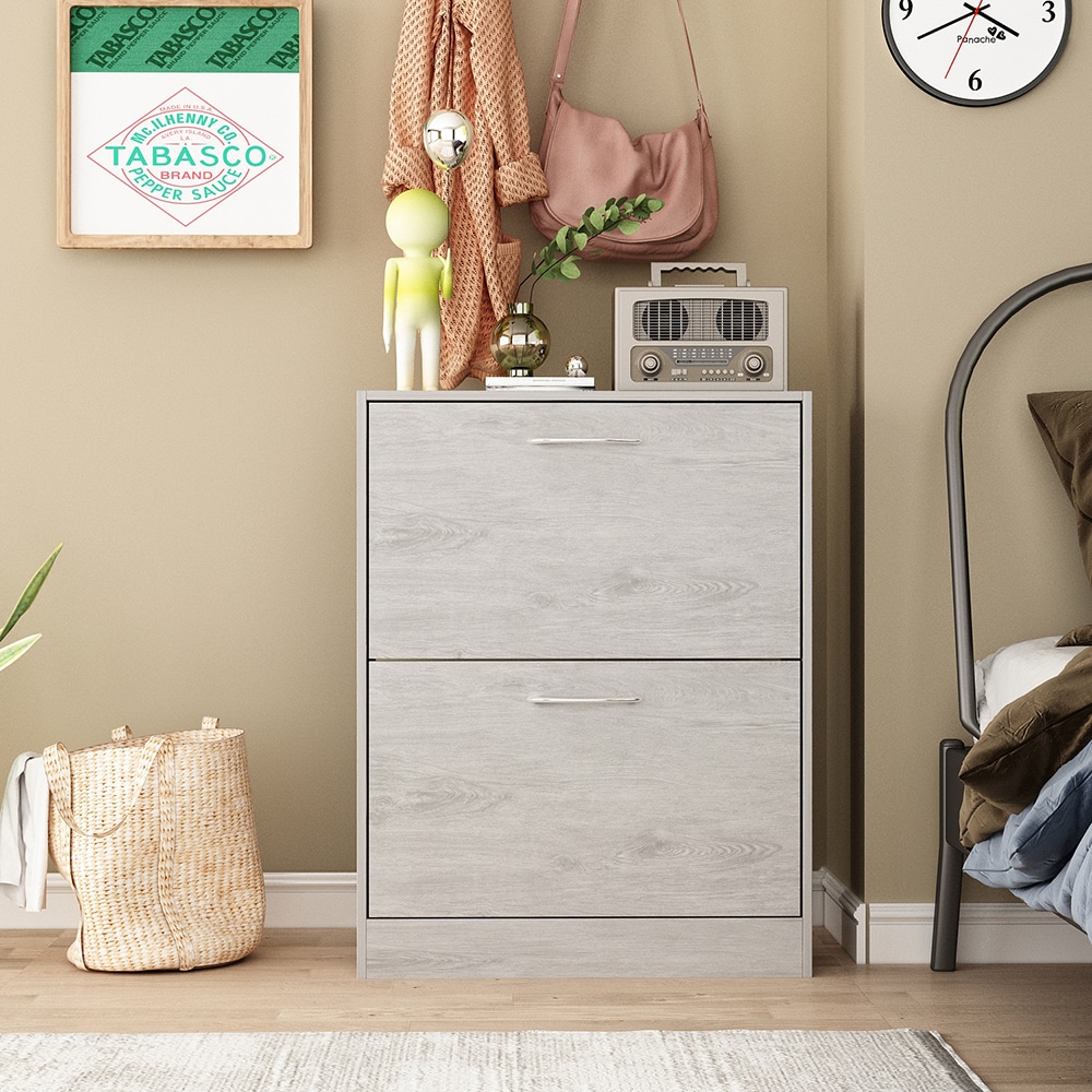 Homsee V-KF200160-01 Modern Wood 2-Drawer Shoe Storage Cabinet with Foldable Compartments Fits up to 12 Pairs 22.4''L x 9.4''W x 29.3''H Gray