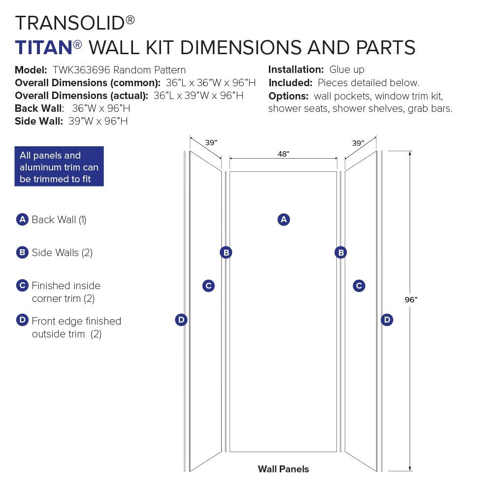 Transolid TWK363696-KI31G Shower-Wall-Surrounds - View #9