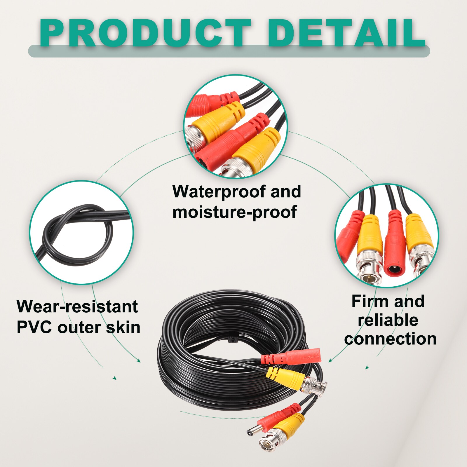 Unique Bargains BNC Video Power Cable 15m/49ft All-in-One Security ...