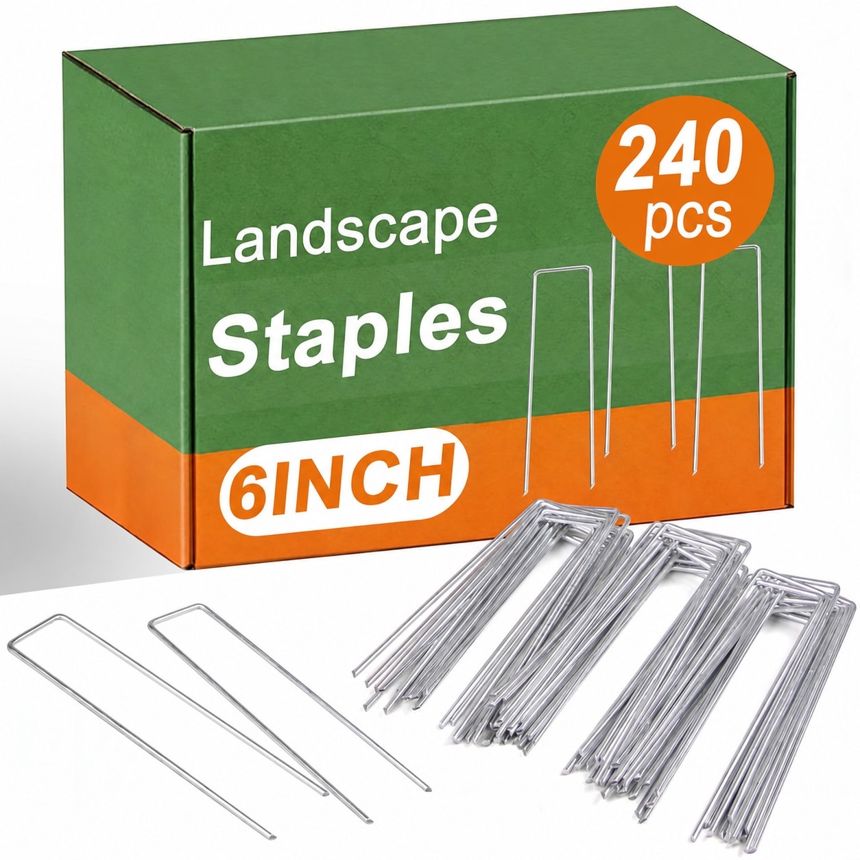Adrinfly -  240 pack 6 inch U shaped galvanized garden stakes 11 gauge landscape staples for land...