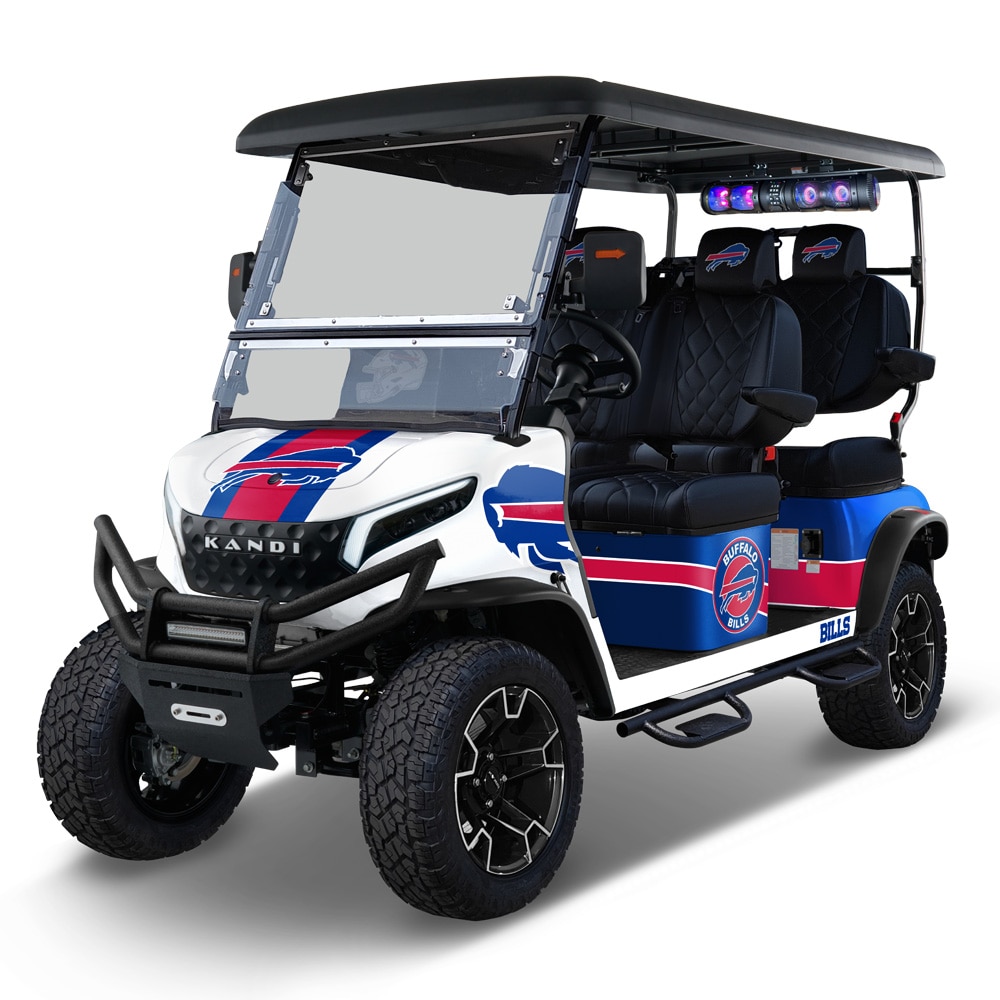 NFL Licensed 4 Seat Electric Golf Cart with Lithium Battery, Max Speed 15 MPH - Buffalo Bills | - KANDI NFL4PROF-L-BUF