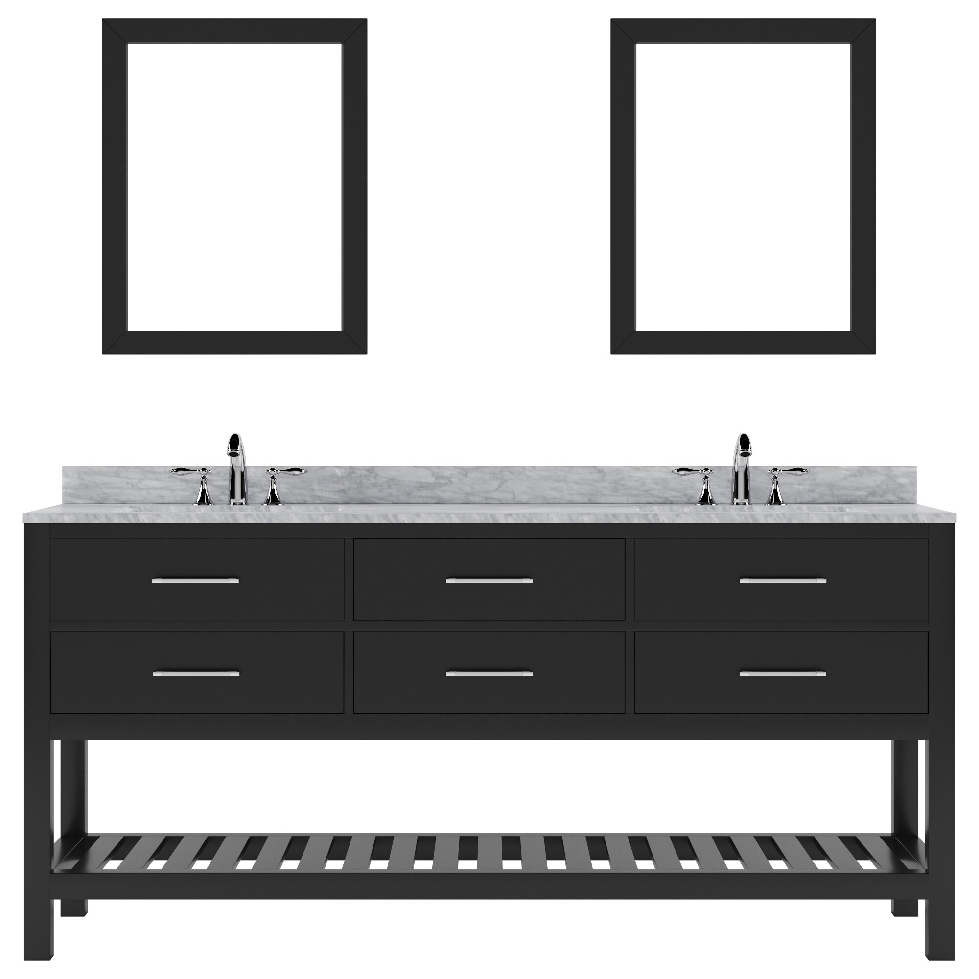 Virtu USA MD-2272-WMSQ-ES-012 Caroline Estate 72-in Espresso Undermount Double Sink Bathroom Vanity with Italian Carrara White Marble Top (Mirror and Faucet Included)