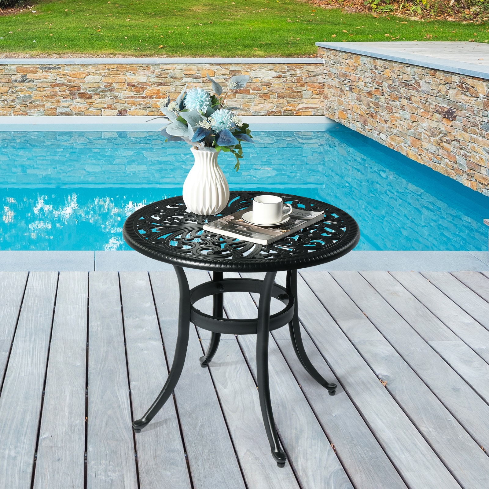 Winado LO1G56000664 Patio Tables Round Outdoor End 23.6-in W x 23.6-in L with Umbrella Hole