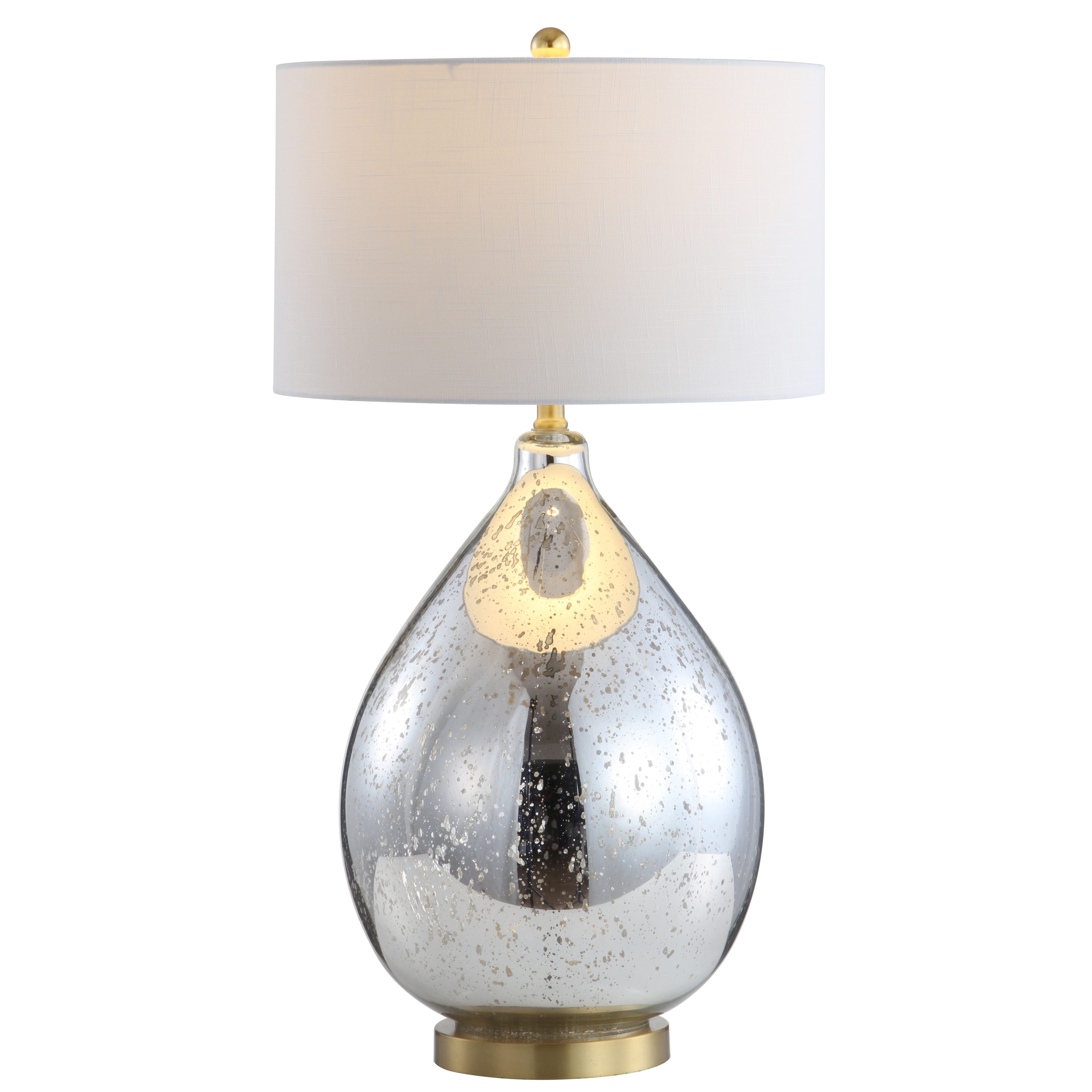 Oversized White and Brass Teardrop Table Lamp with Linen Shade