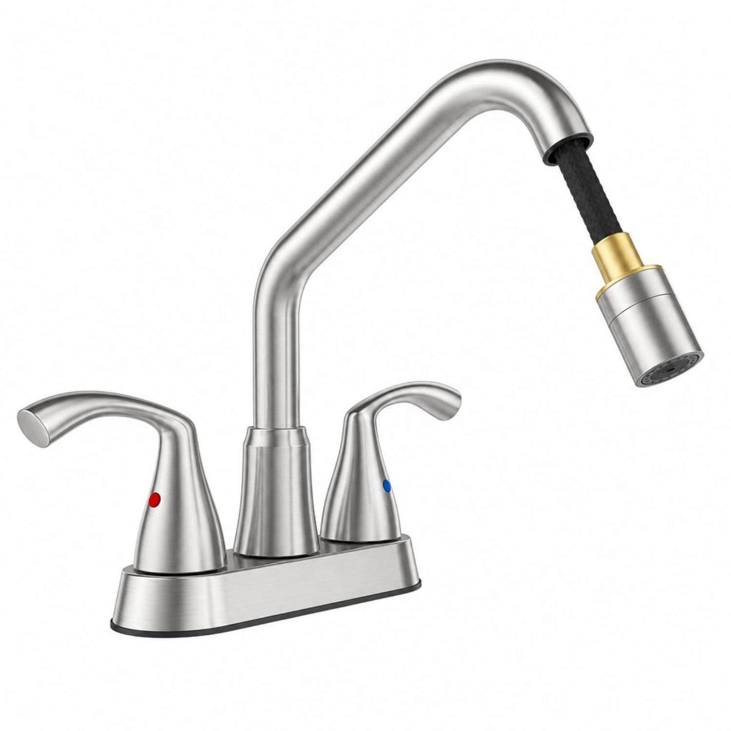 OGETFUUR 2-Handle Brushed Nickel Laundry Sink Faucet with Pull Out Sprayer for Laundry Utility Room Sink