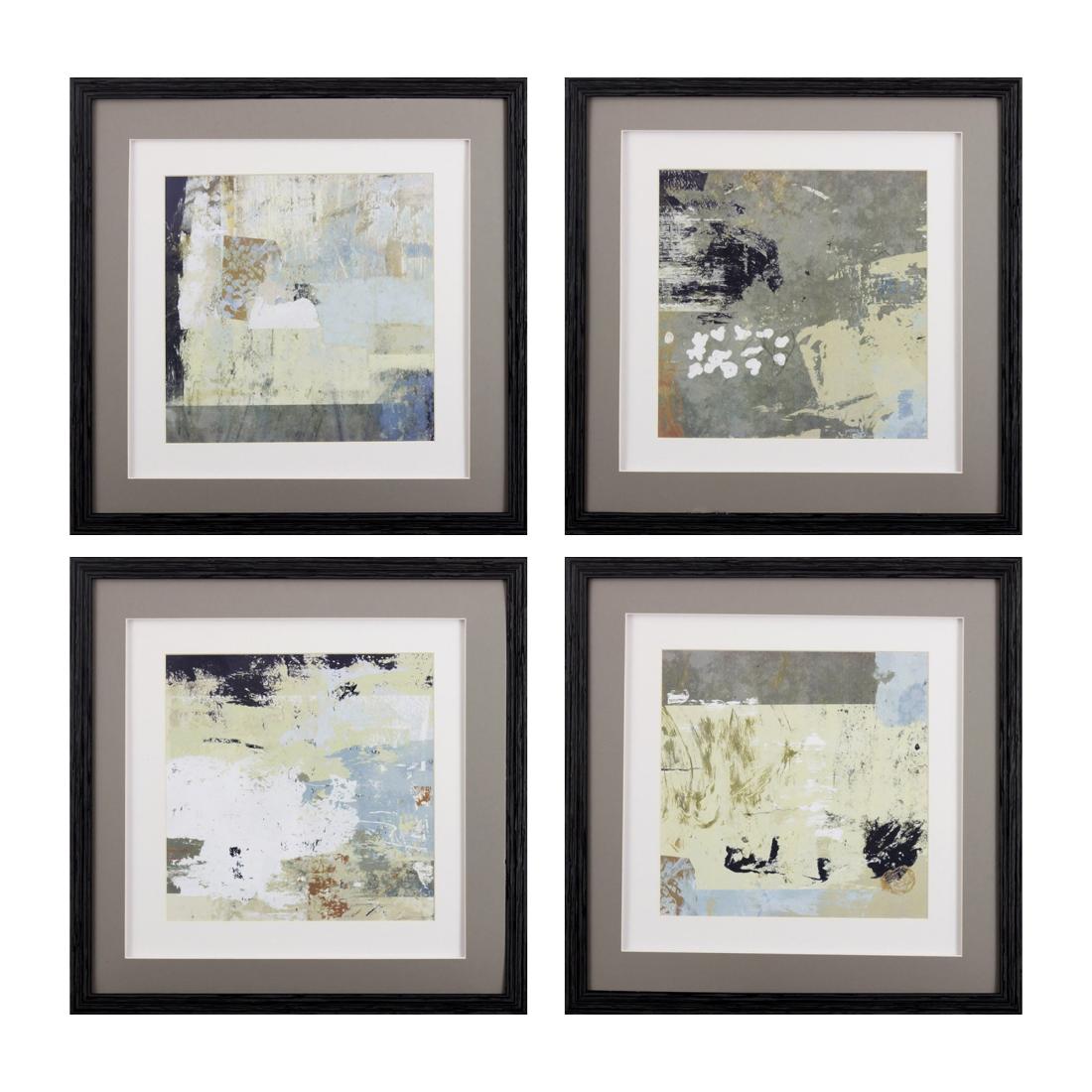 HomeRoots 4000401436 Set of Four Abstract Grey Blue and Tan Wall Art