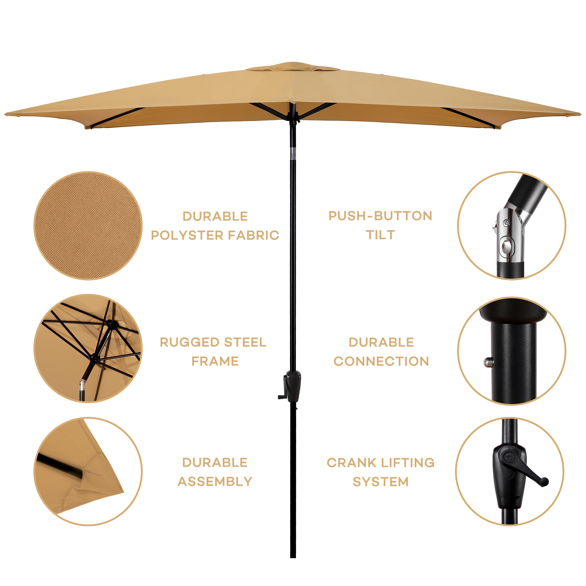 Sun-Ray 201006REC 6.25-Feet Steel Tan Market Patio Umbrella