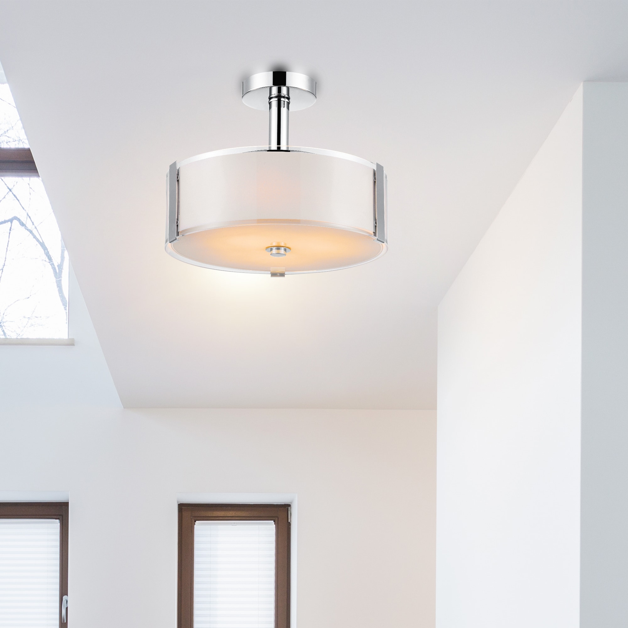 Lucie Chrome 17'' Drum Shade Chandelier with Frosted Glass