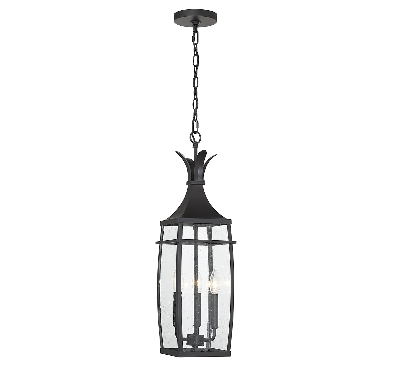 Montpelier Matte Black 3-Light Outdoor Hanging Lantern with Seeded Glass