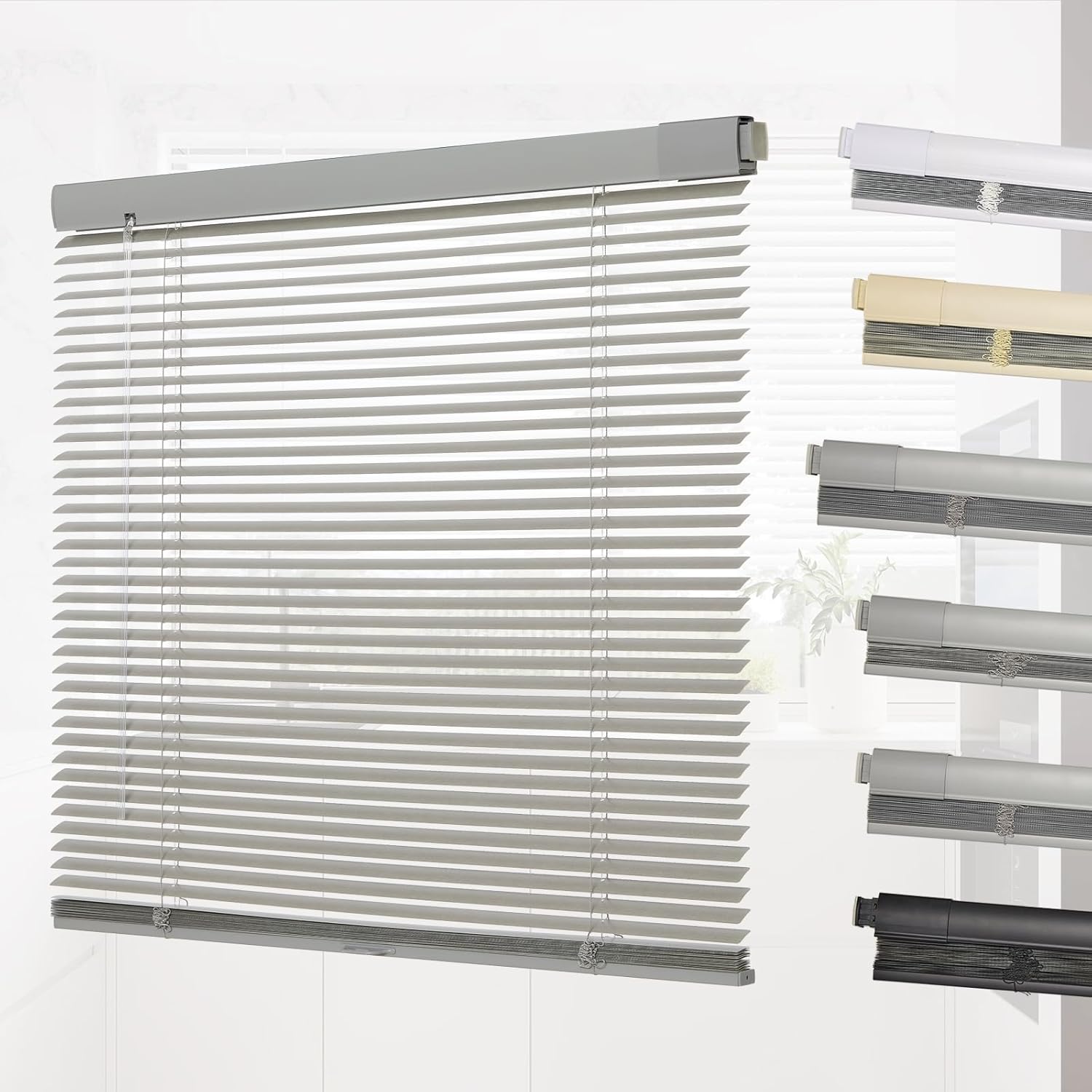 Persilux B0F3TJH2KM No Drill No Tools Cordless Mini Blinds 1 Aluminium Mini Blinds Custom Window Shades No Screws Venetian Horizontal Blackout Blinds for Windows Living Room Bedroom Kitchen Grey