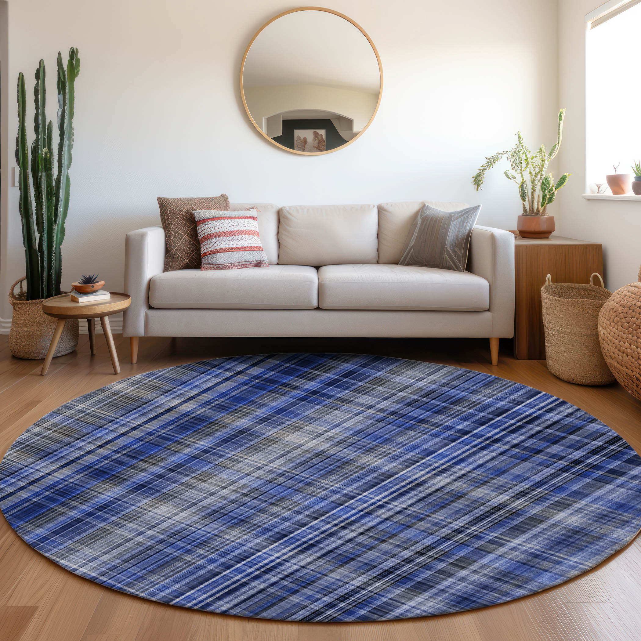 Addison Rugs ACN541NA8RO Chantille ACN541NA 8 x 8 (ft) Polyester Navy Round Indoor/Outdoor Geometric Machine washable Area rug
