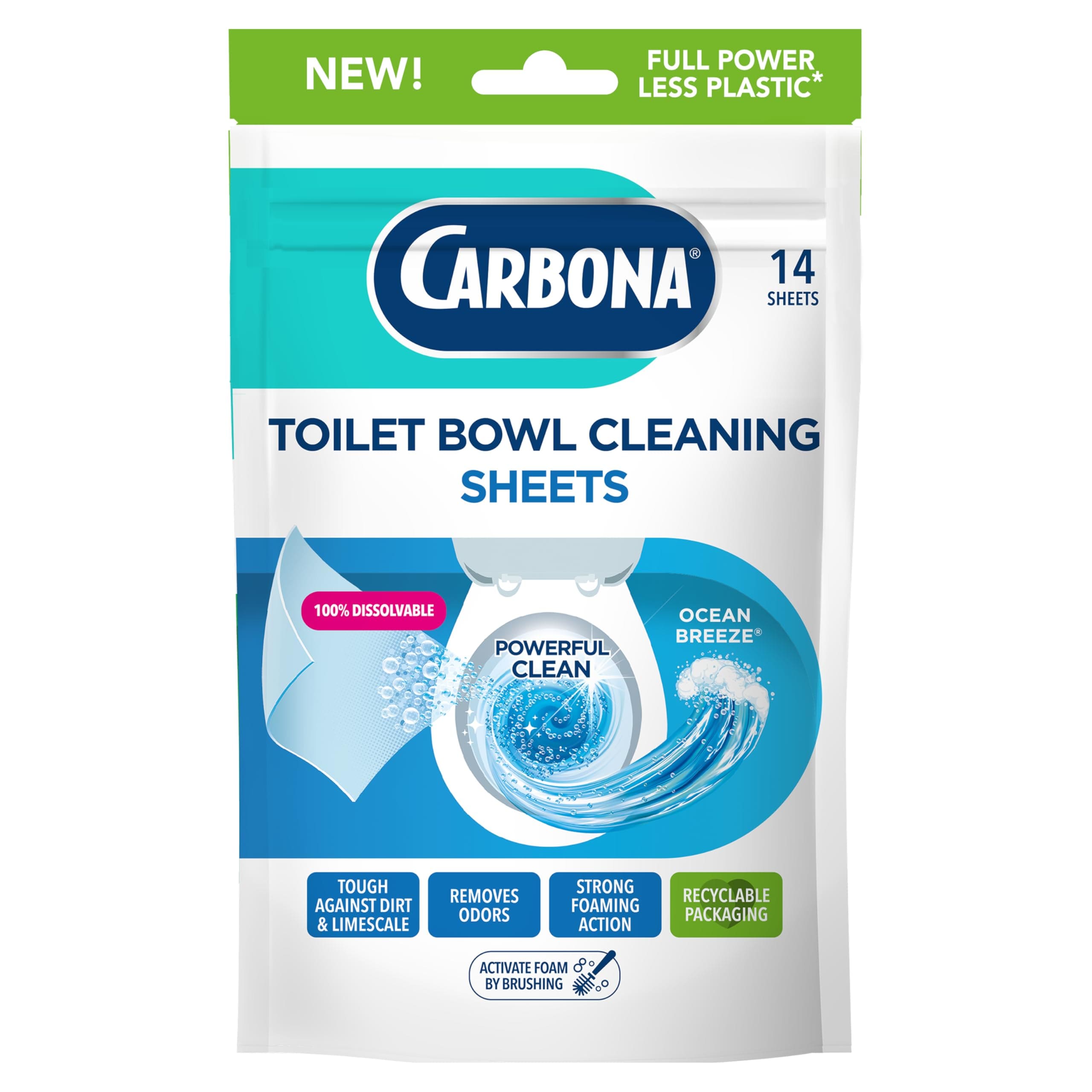 Carbona  Toilet Bowl Sheets Ocean Breeze Scent Powerful Toilet Bowl Cleaner 14 Sheets Less Plastic Waste