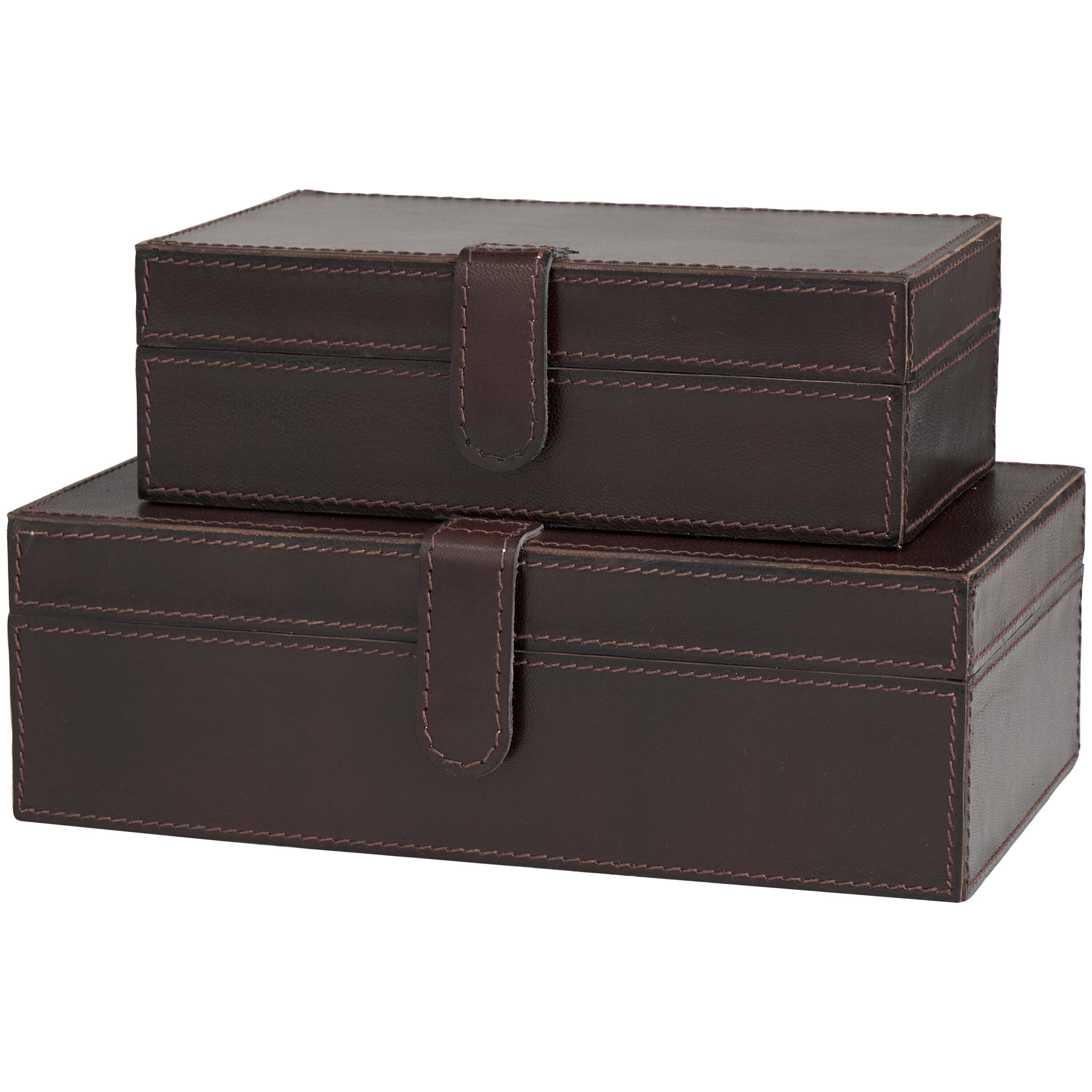 Grayson Lane 820117 2 -Pack Brown Leather Modern Decorative box