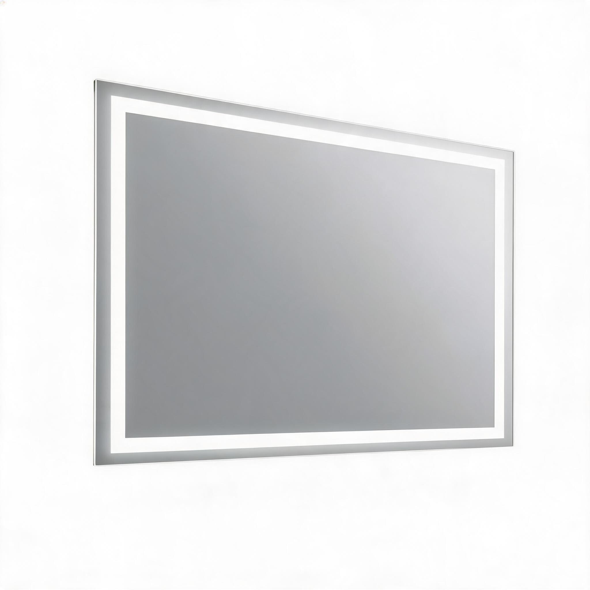 LIVACA 55 inch x 36 inch White Frameless Tempered Glass LED Bathroom Mirror with Dimmable Light and Anti-Fog Function