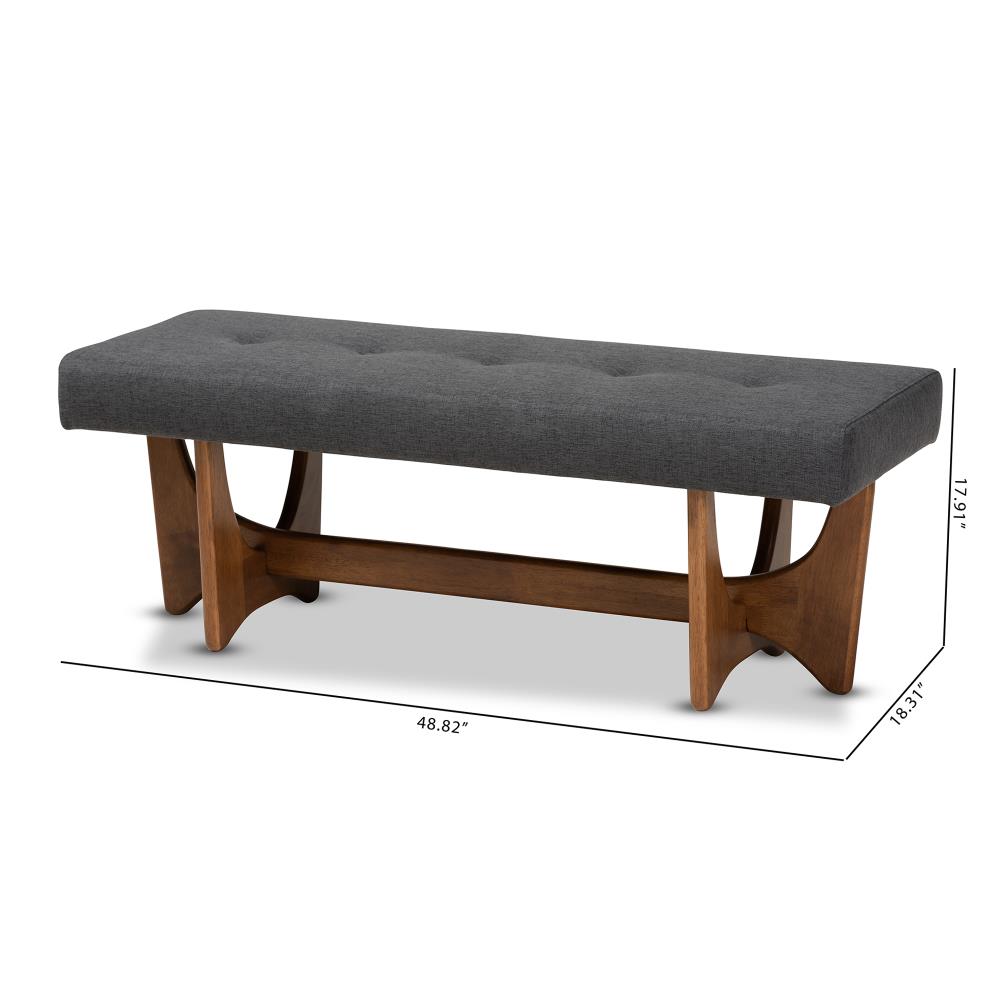Theo Dark Grey Upholstered Walnut Mid-Century Modern Bench