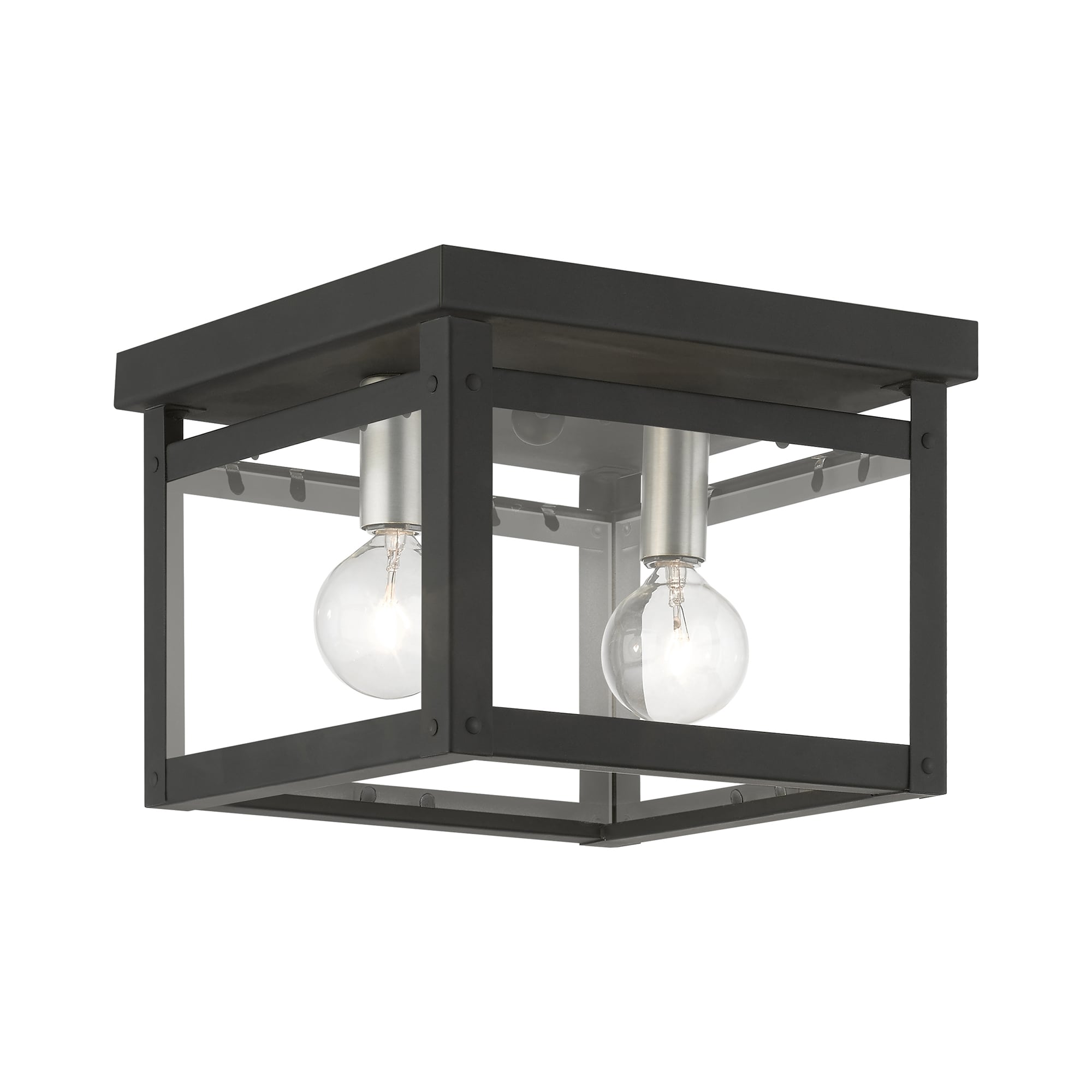 Milford 8" Black and Brushed Nickel Glass Flush Mount