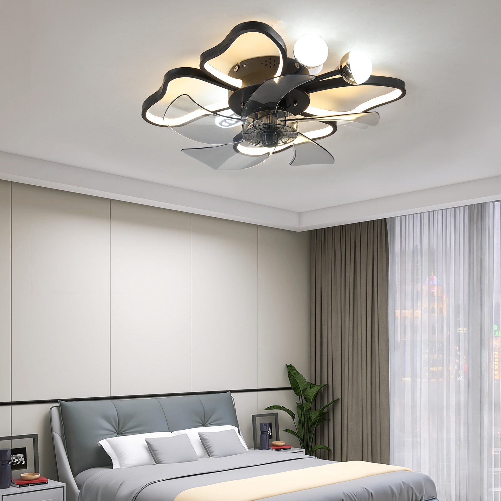 JUSHUA Light Ceiling Fan with Lights Remote Control with Modern Butterfly Design Styling Black Fan for Bedroom Living Room Timing Function Noiseless Children Favorite
