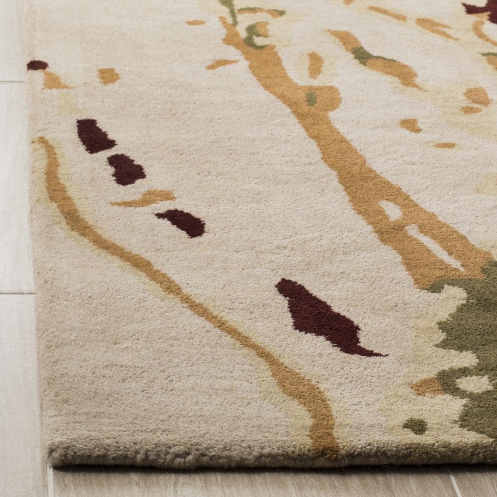 Bella Beige and Green Hand-Tufted Wool Area Rug, 5' x 5'