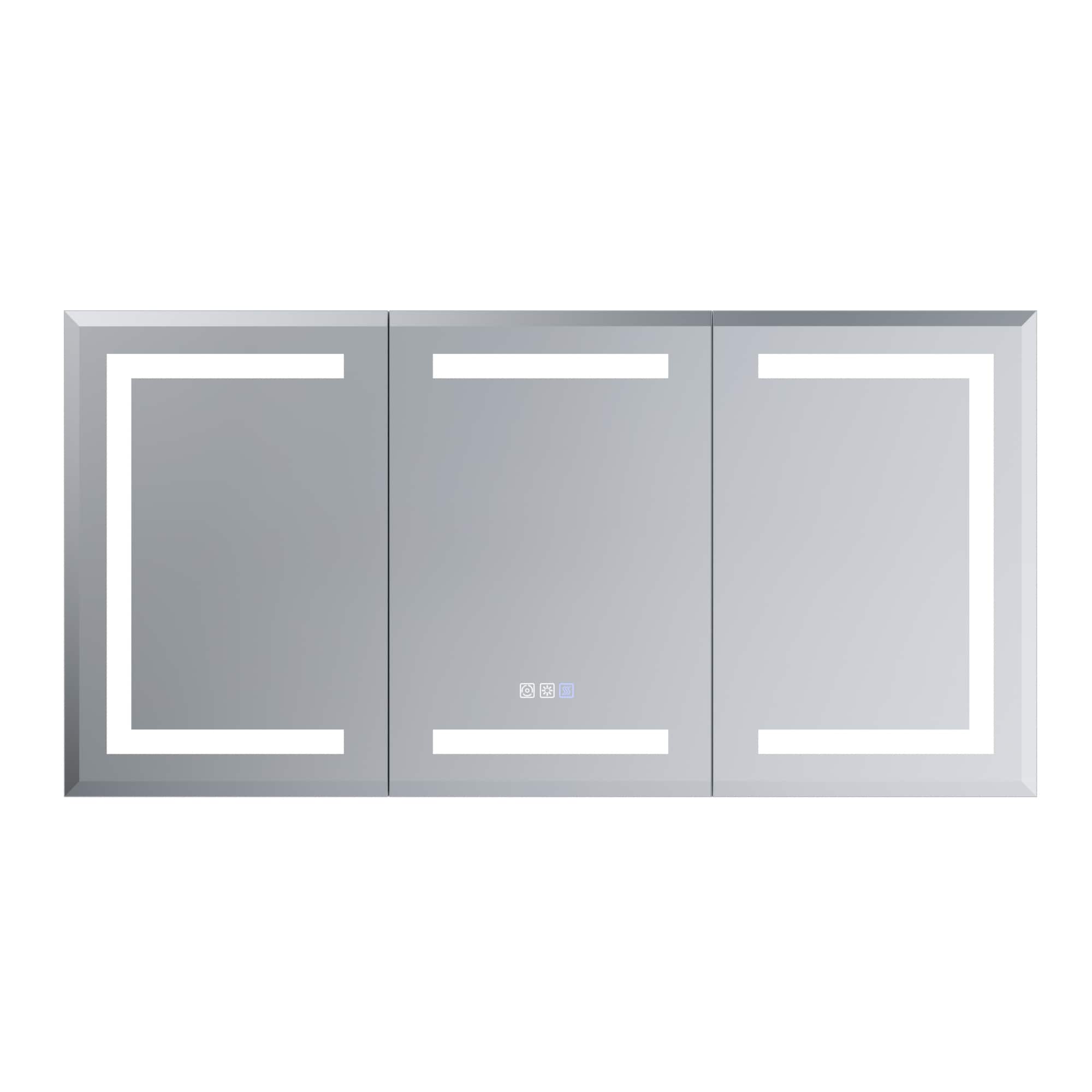 ExBrite W7MC2426L Bevelo 48-in x 24-in Lighted LED Fog Free Surface/Recessed Mount Satin Silver Mirrored Rectangle Soft Close Medicine Cabinet