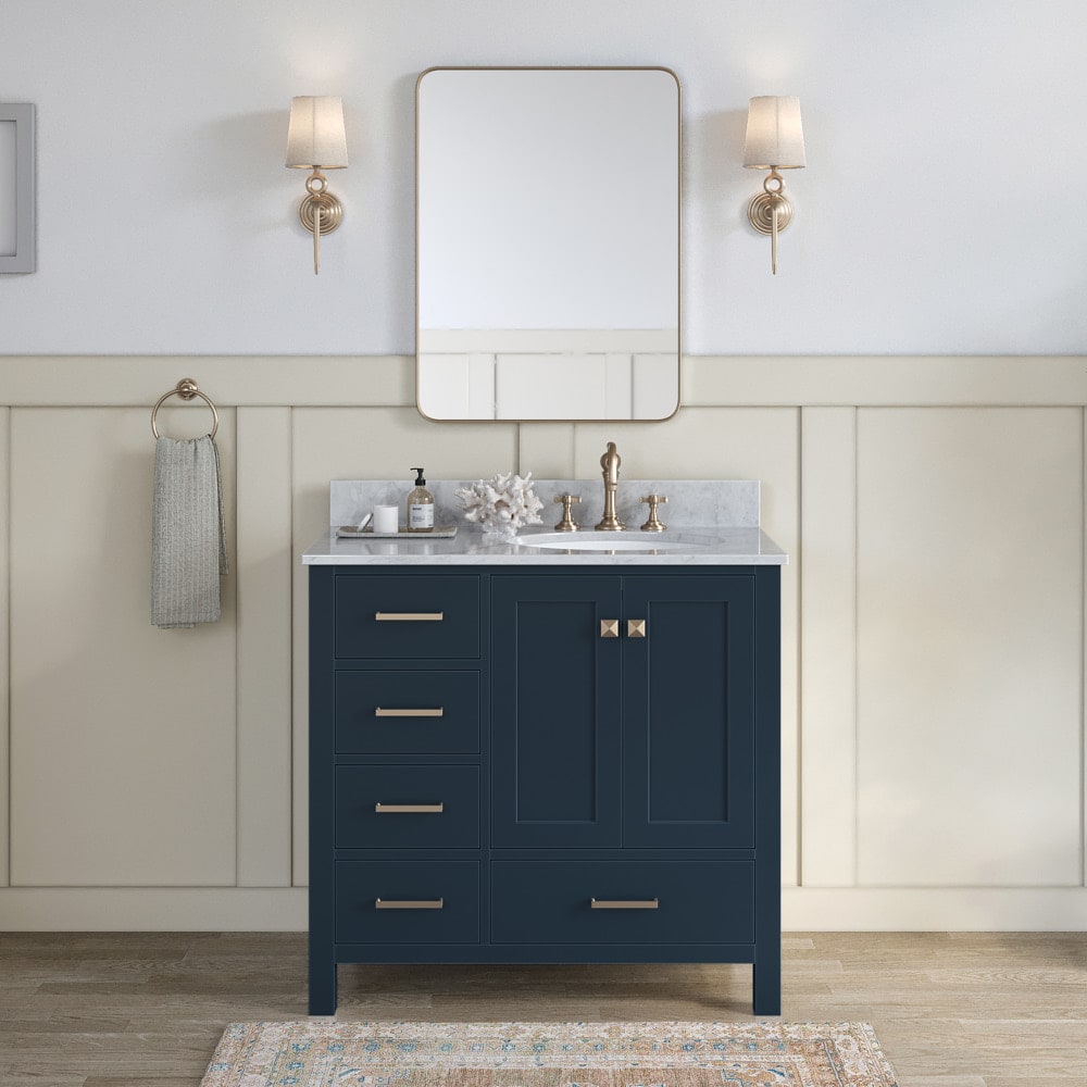 ARIEL A037SRCW2OVOMNB Cambridge 37-in Midnight Blue Undermount Single sink Bathroom Vanity with 0.75" Carrara White Marble Natural marble Top