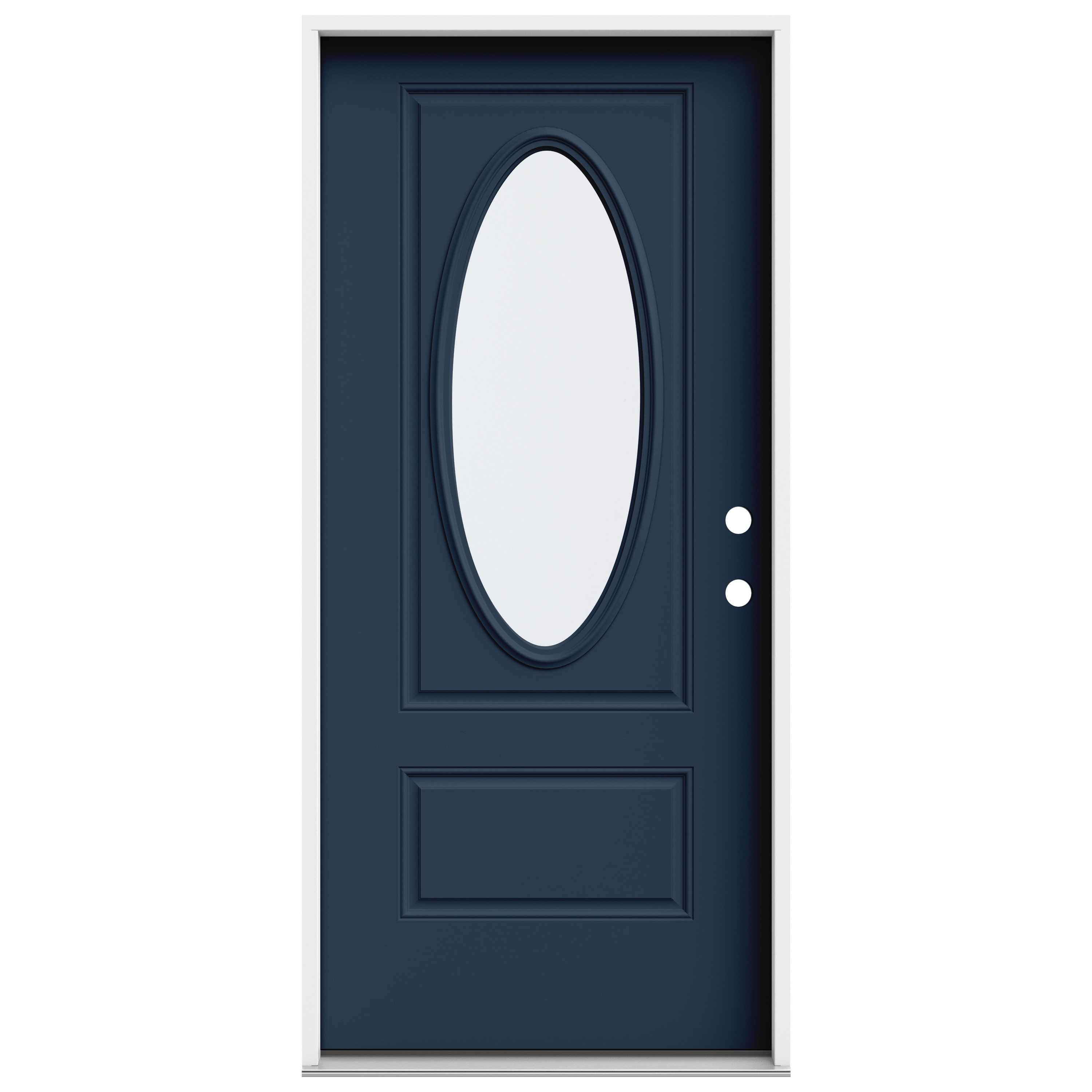 JELD-WEN LOWOLJW230400289 36-in x 80-in x 4-9/16-in Steel Oval lite Left-hand inswing Revival Blue Painted Prehung Front Door Insulating core