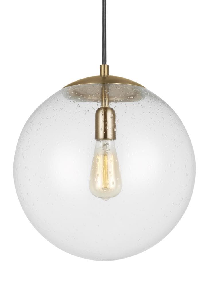 Satin Brass Globe Pendant with Clear Seeded Glass Shade