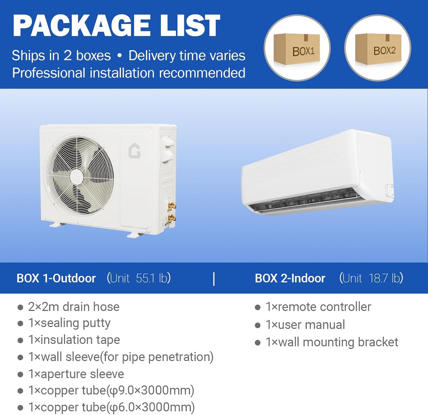 Qeetex 18000 BTU Mini Split AC Heating System Ductless Split Air ...