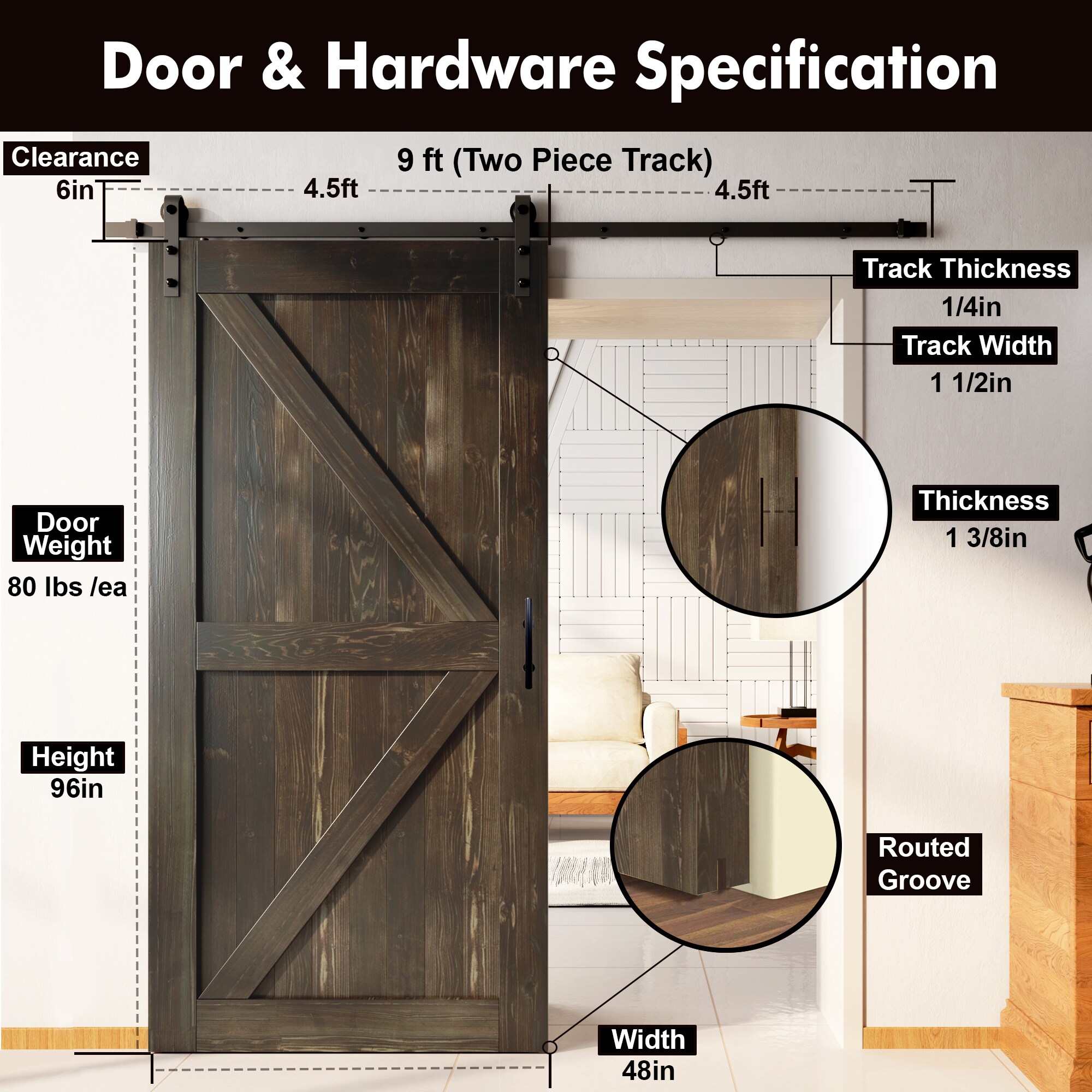 HOMACER YT1TGH108C-4896-K-EB Barn-Doors - View #7