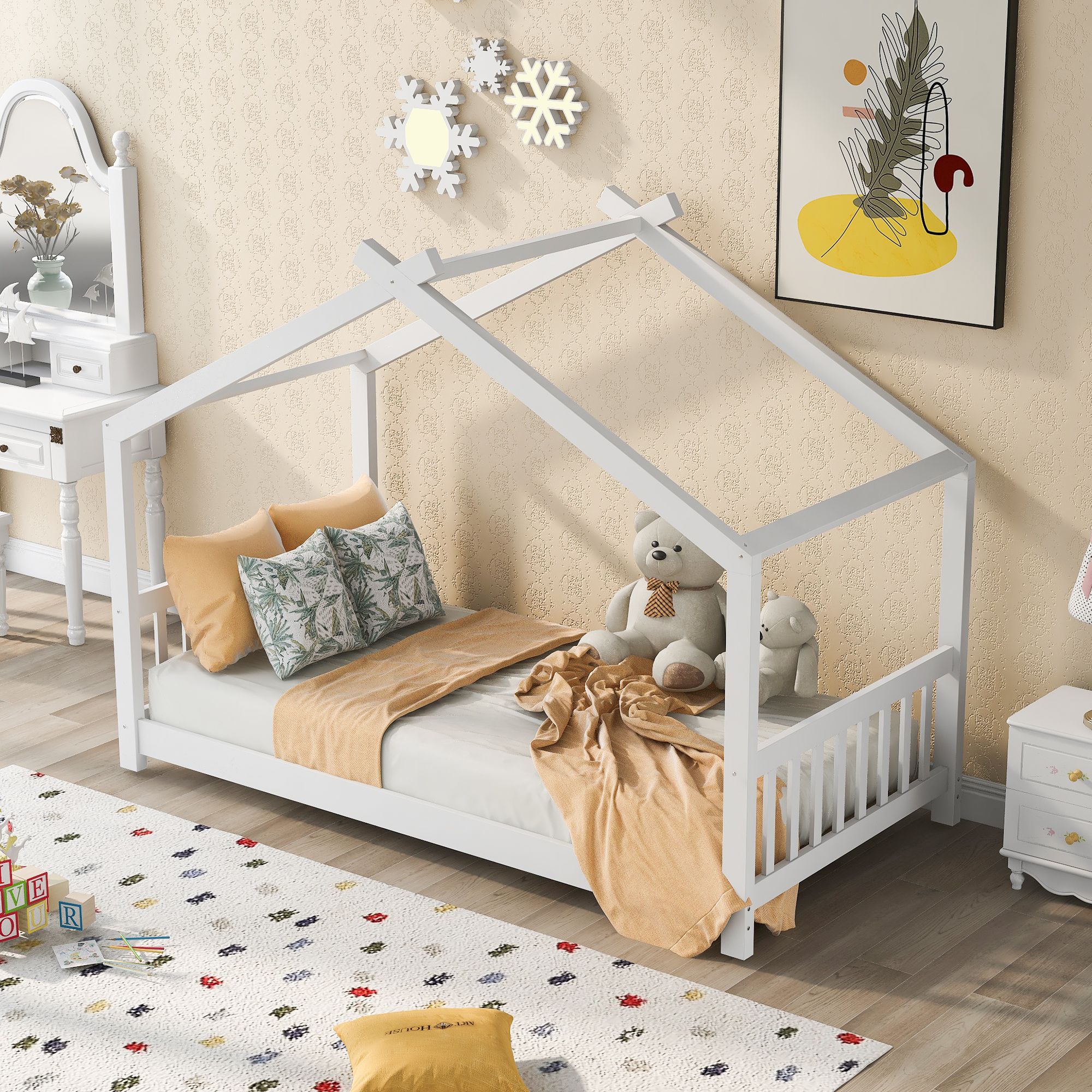 Yiekholo LL-1779AAK White Twin Wood Bed frame Bed