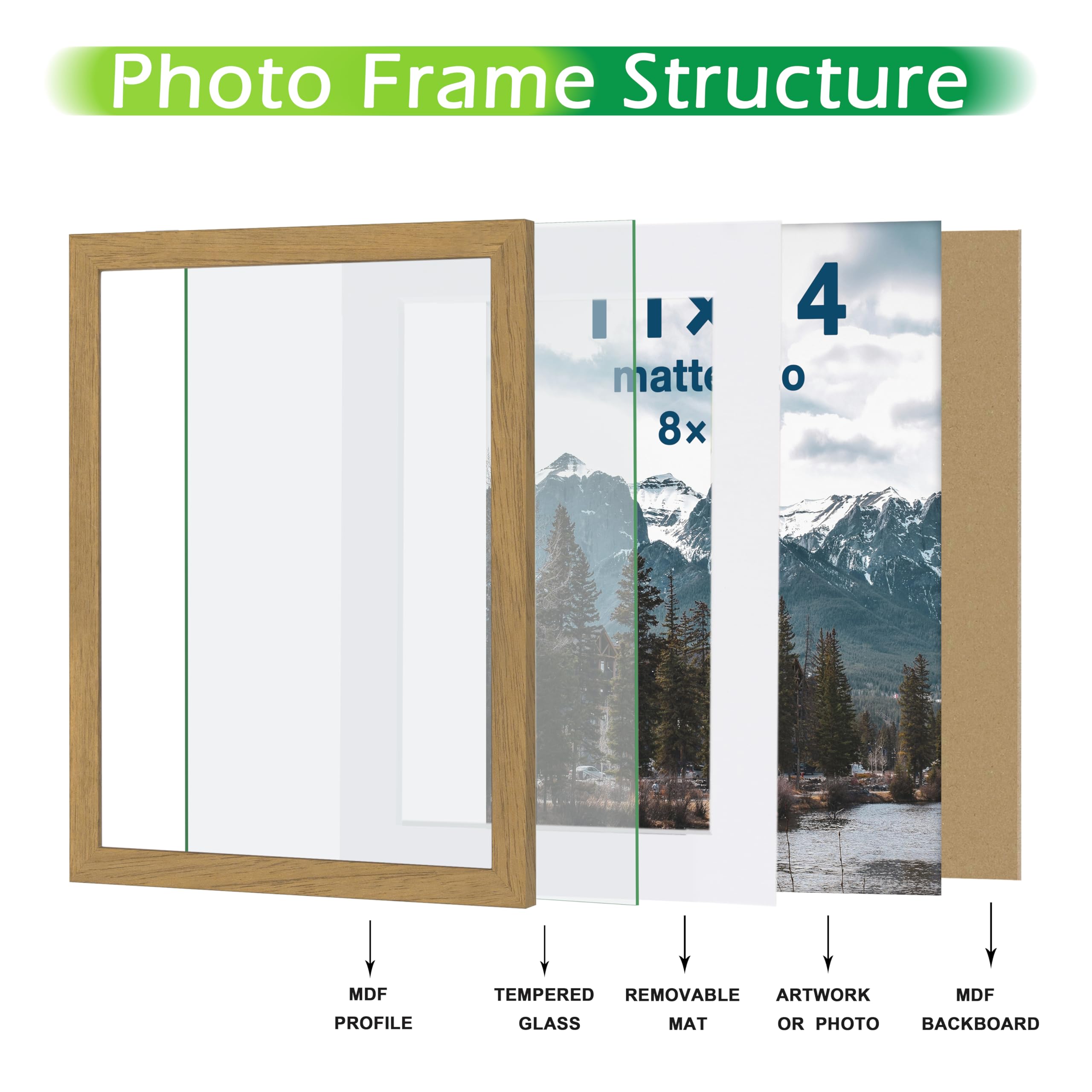 WZK 2 Pack Matted Wooden Picture Frames Tempered Glass Wall Tabletop ...