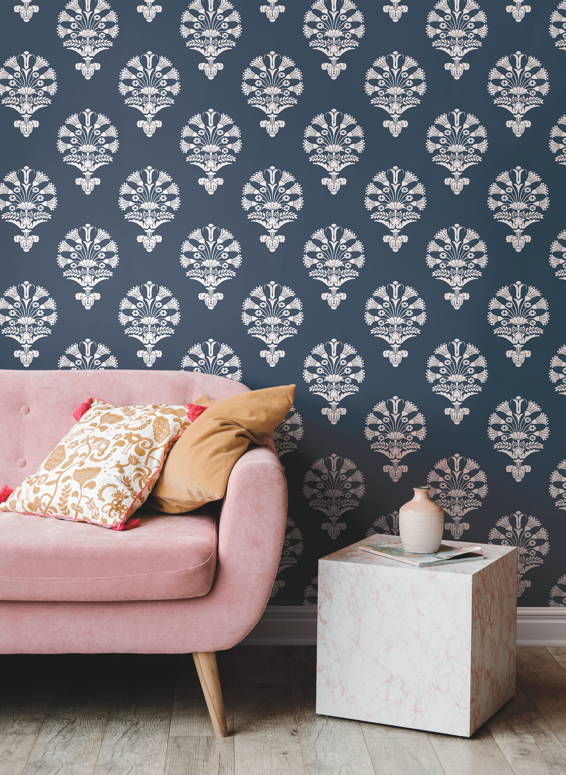 York Wallcoverings SS2536 Silhouettes 60.8-Sq. Feet Navy Non-woven Ivy/Vines Unpasted Wallpaper