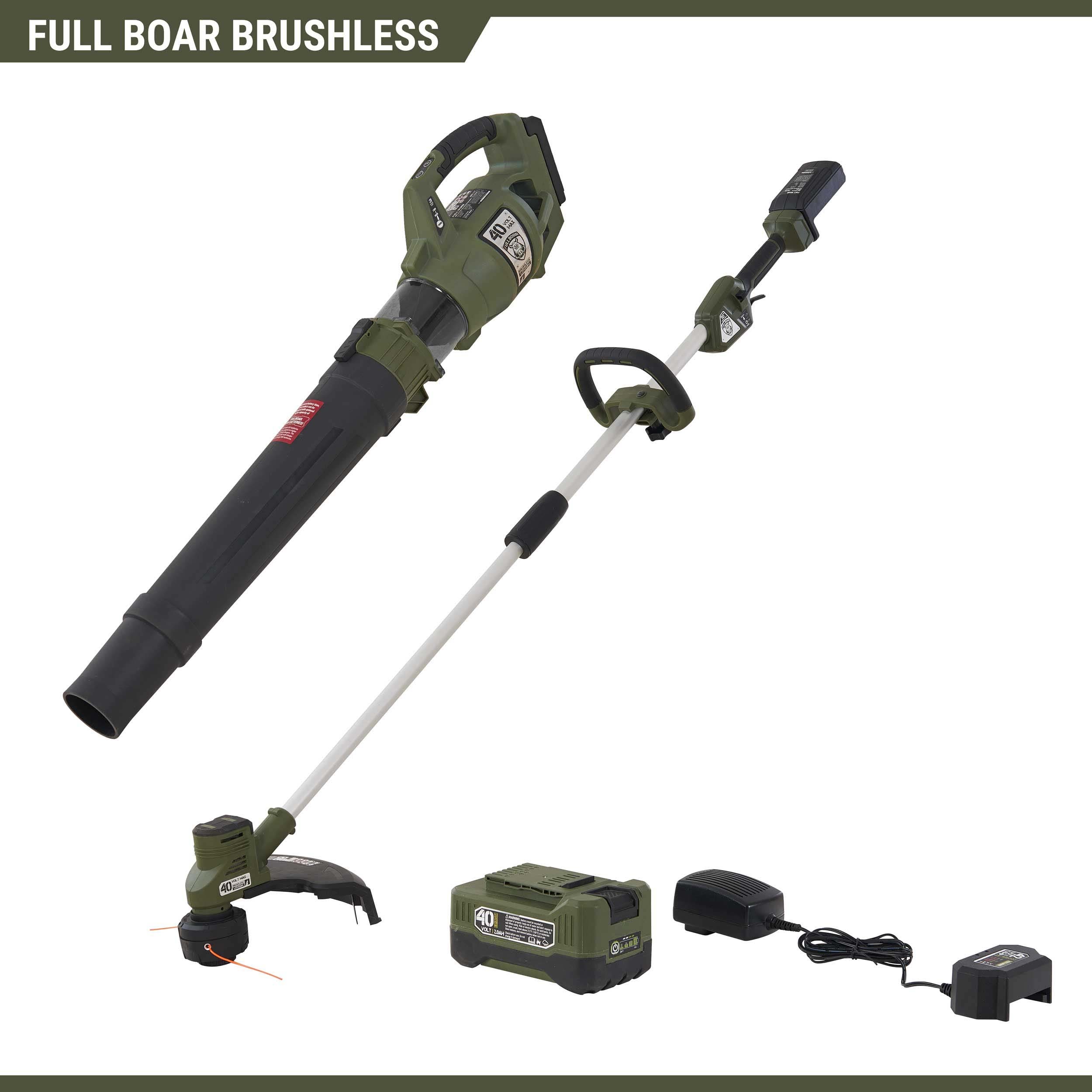 40-volt Cordless Battery String Trimmer and Leaf Blower Combo Kit 2.5 Ah (Battery & Charger Included) | - FULL BOAR T4016S-B111T1