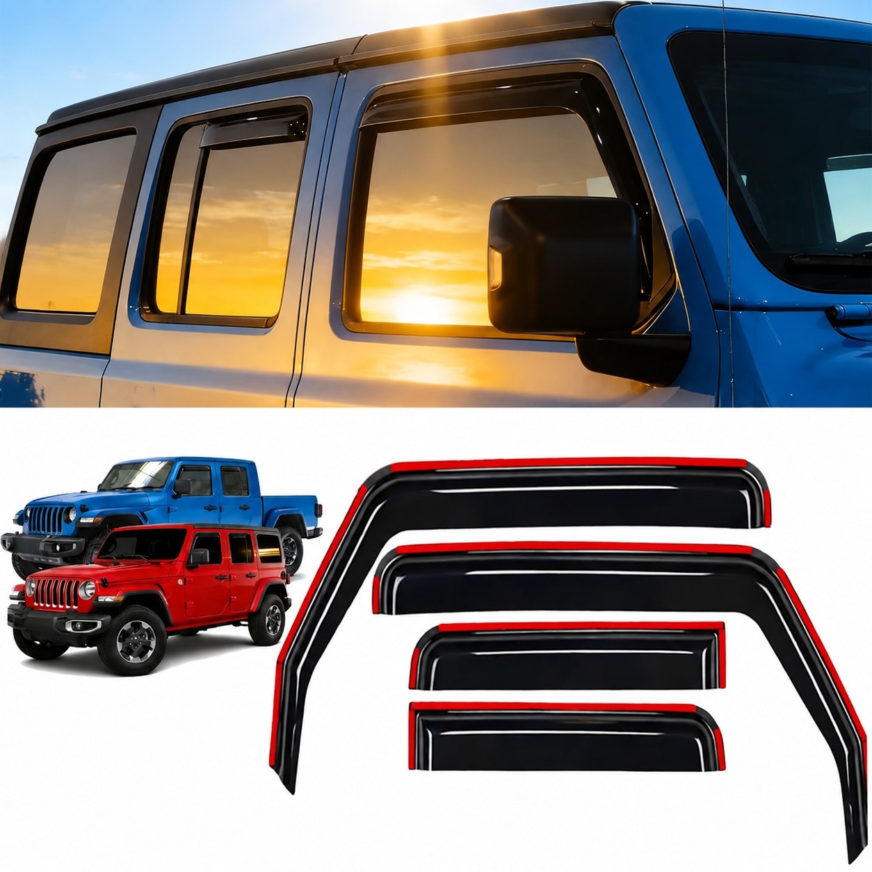 DYRCJ  In Channel Window Rain Guards for 2018 to 2026 Jeep Wrangler JL and Gladiator 4 Door Durable Visors Window Deflectors Exterior Accessories