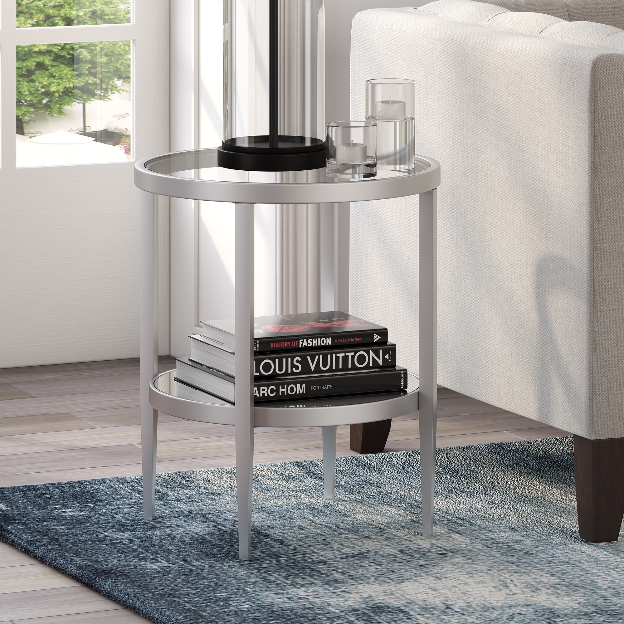 Hailey Home Hera 19.63-in W x 23.63-in H Nickel Glass End Table ...